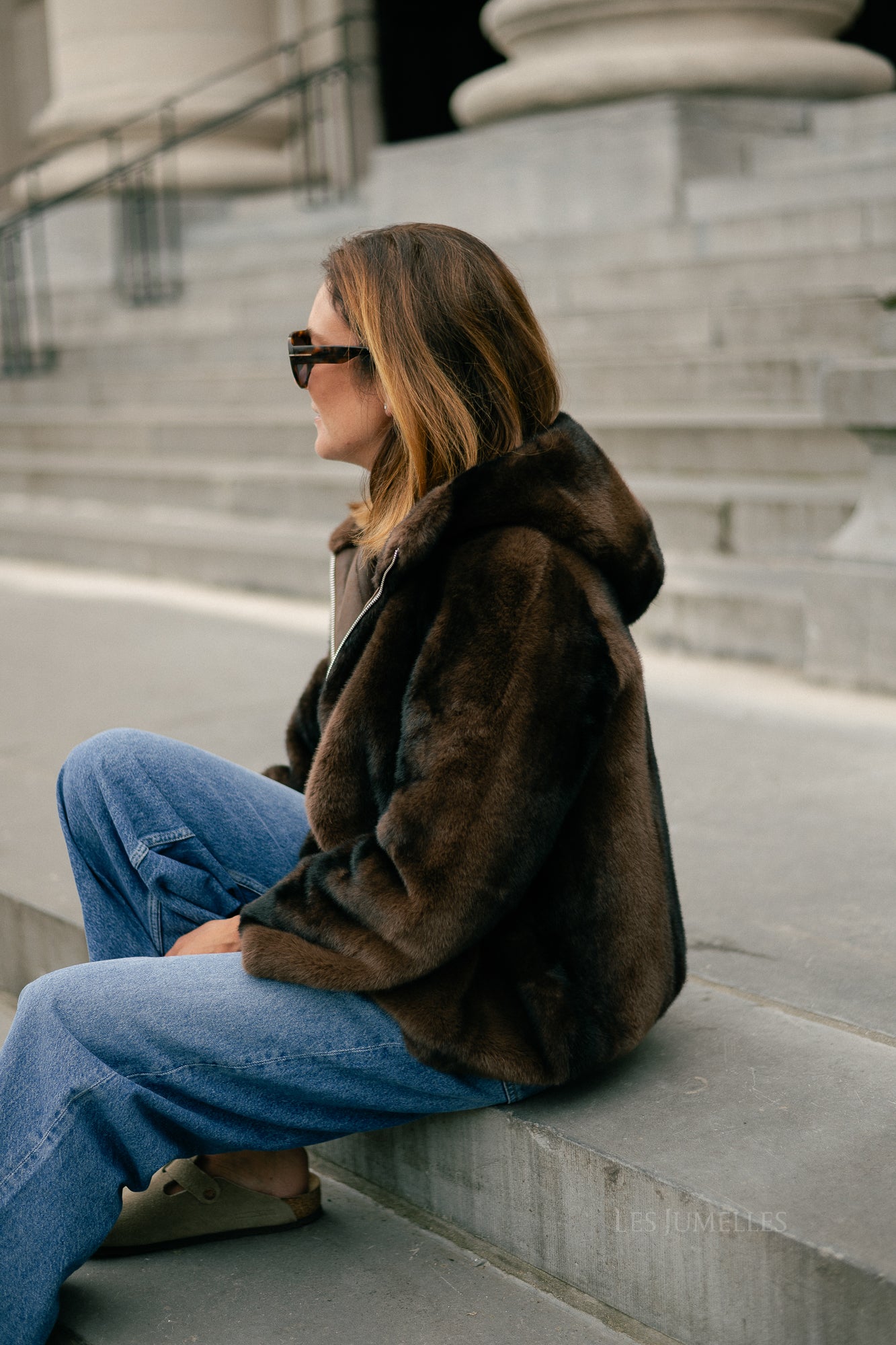 Marie hooded faux fur coat brown