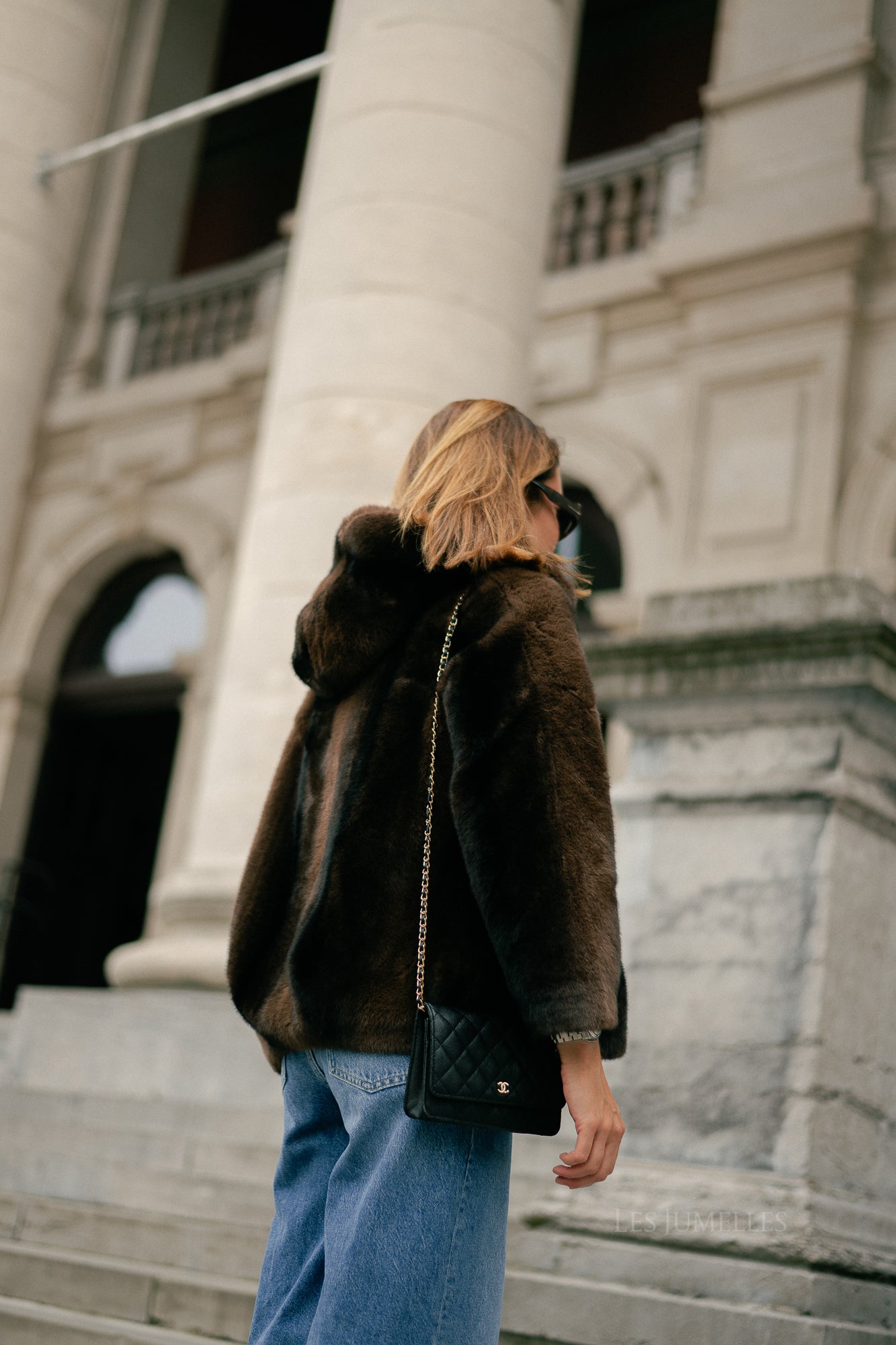 Marie hooded faux fur coat brown