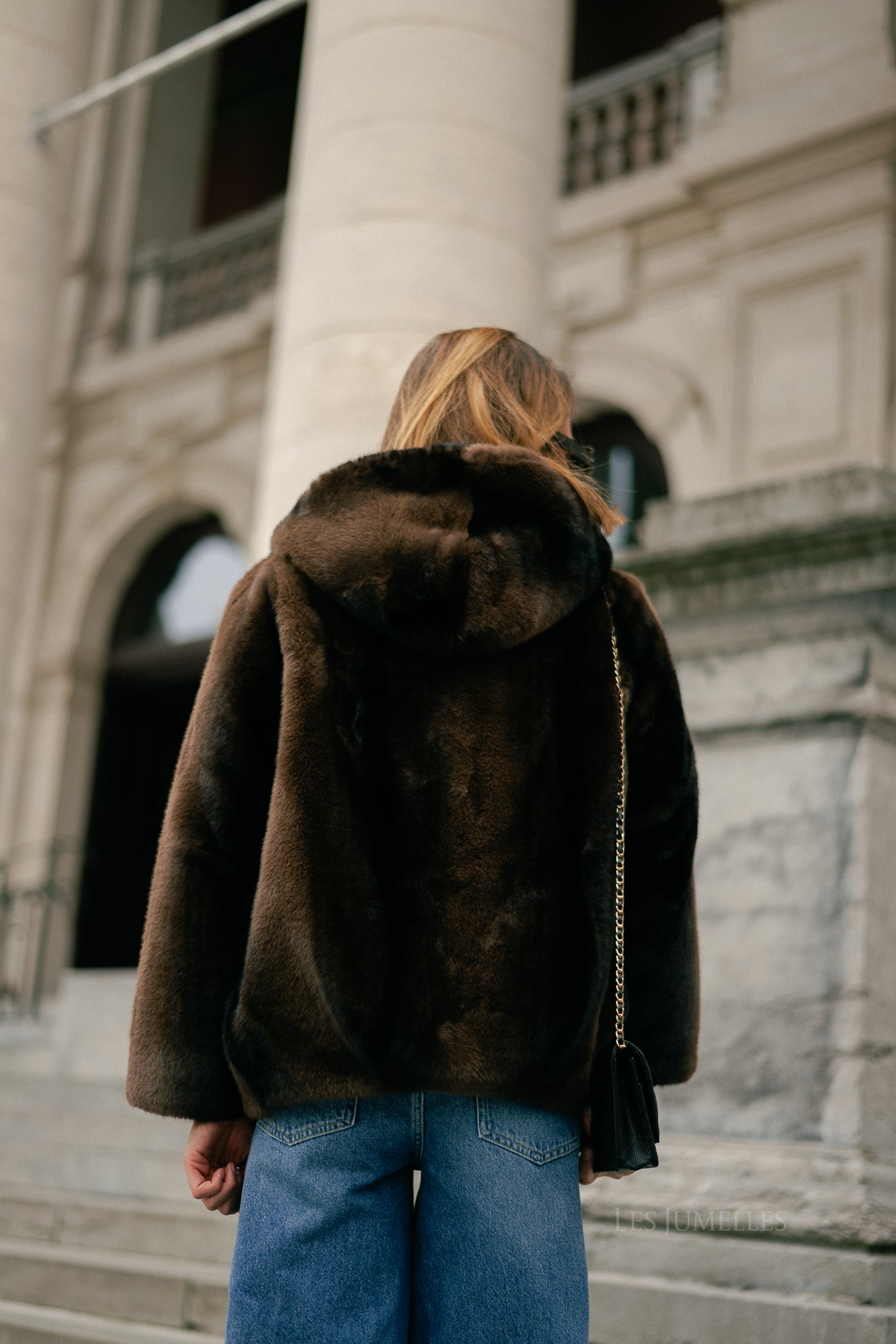 Marie hooded faux fur coat brown