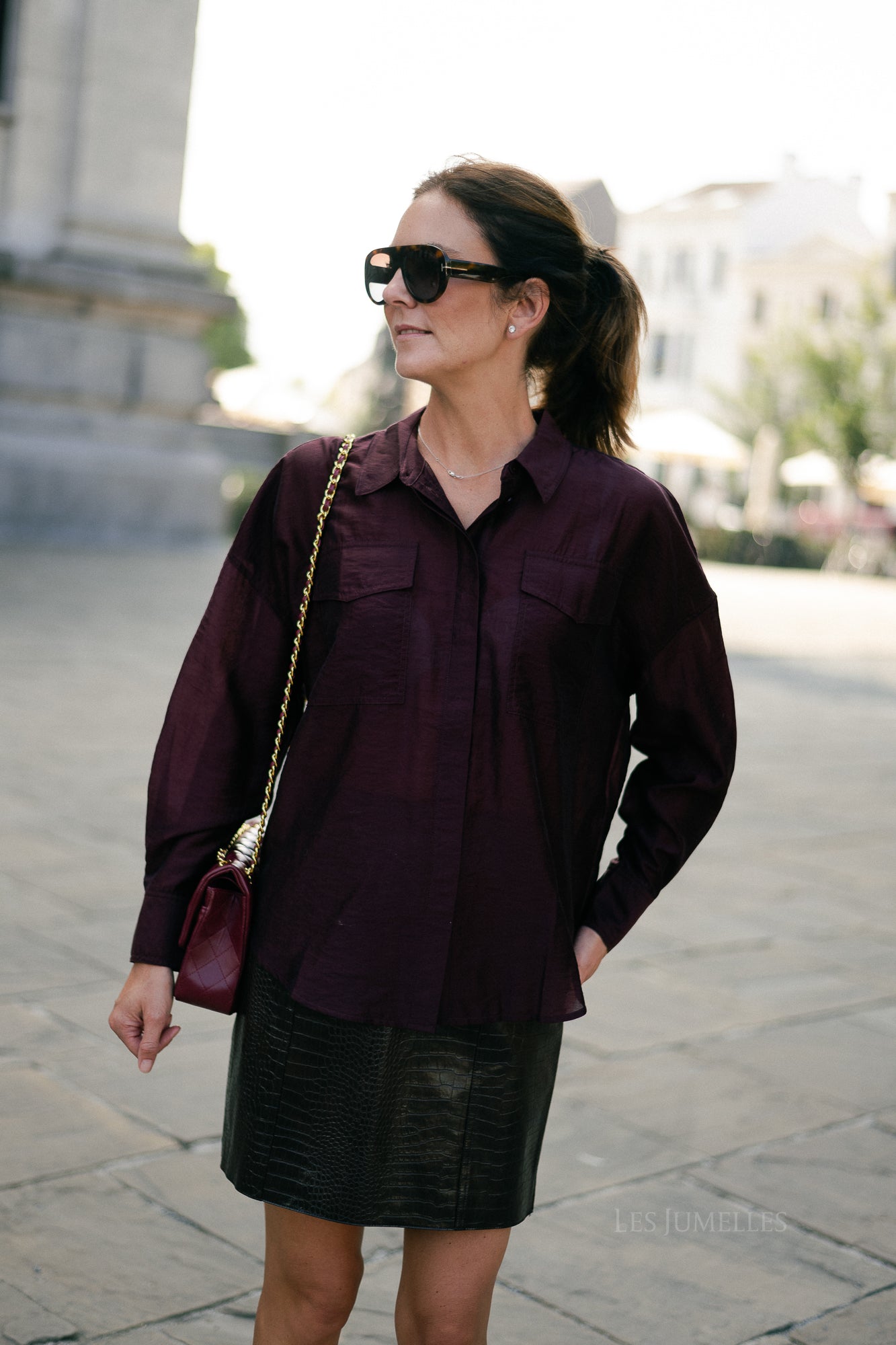 ROUAlinine LS oversized shirt aubergine
