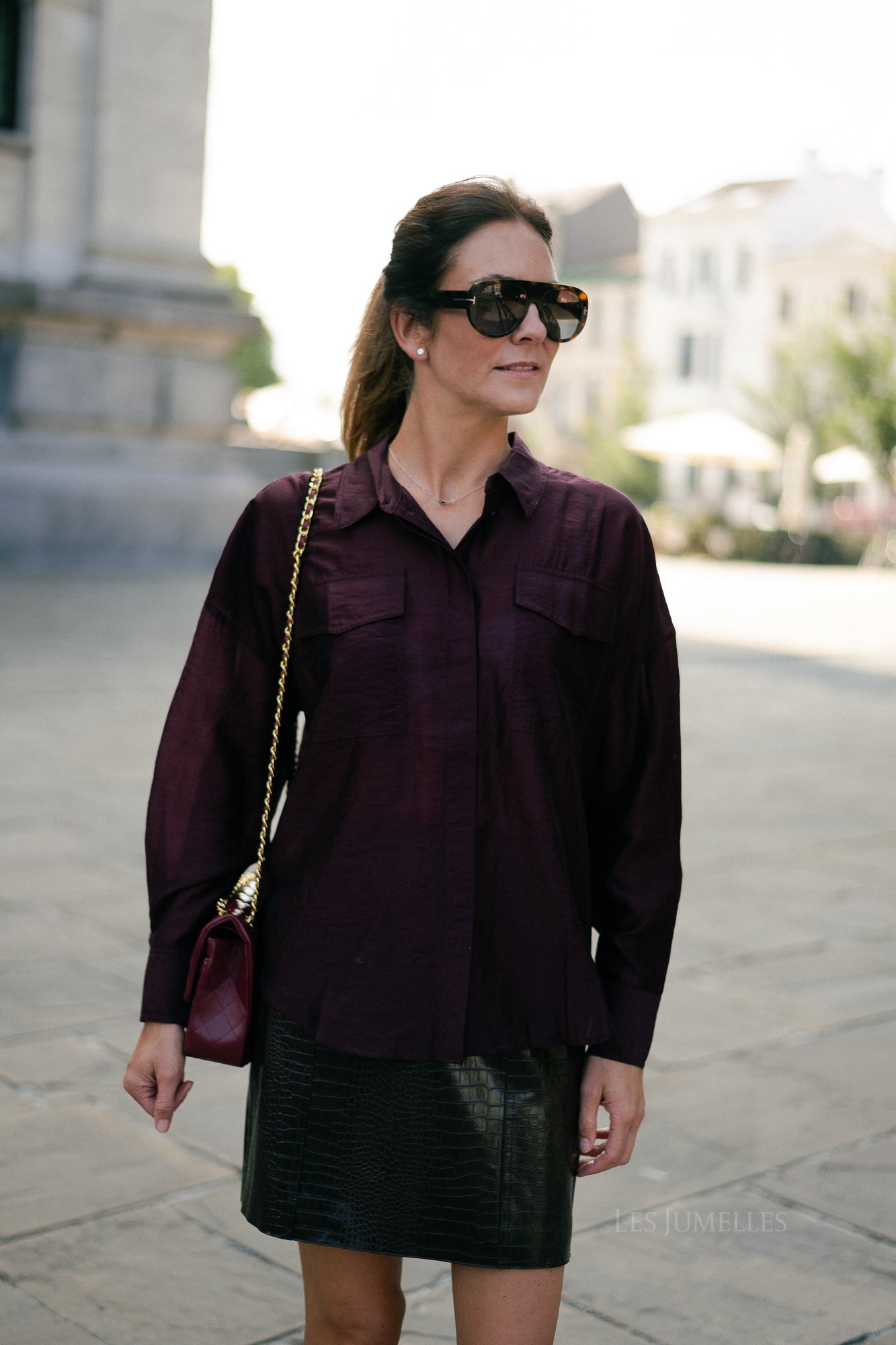 ROUAlinine LS oversized shirt aubergine