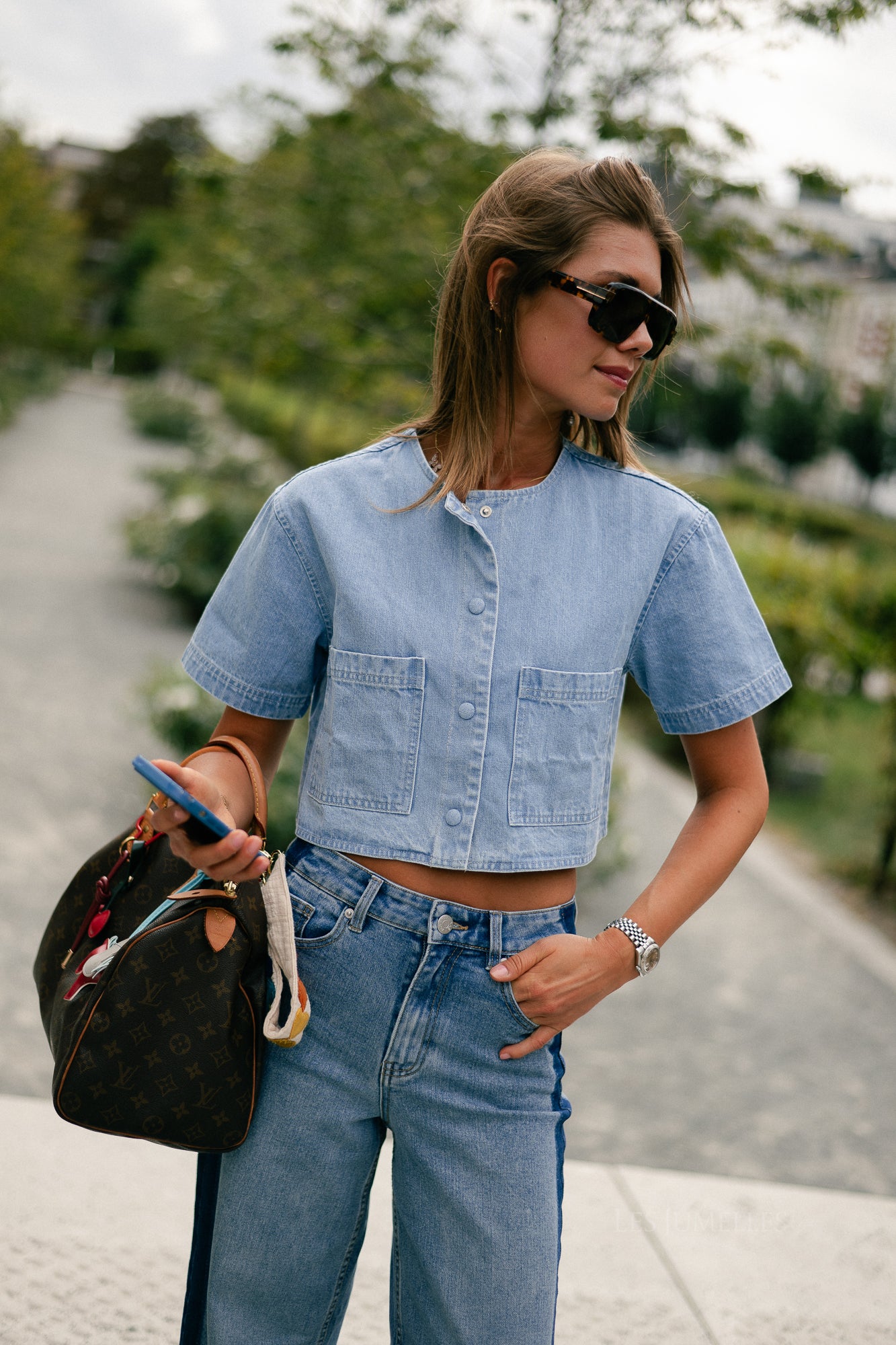 Juniper cropped blouse light blue denim
