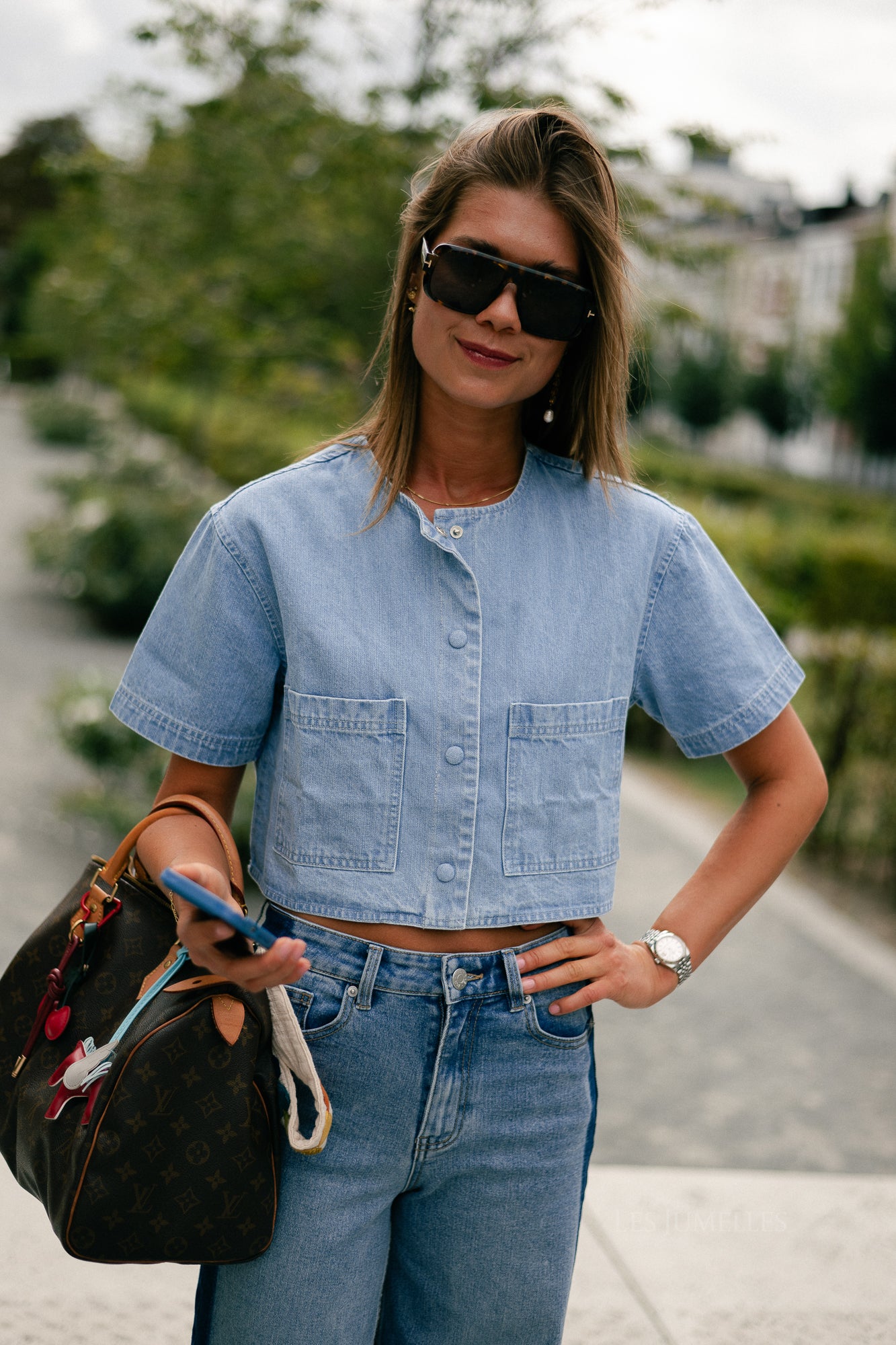 Juniper cropped blouse light blue denim