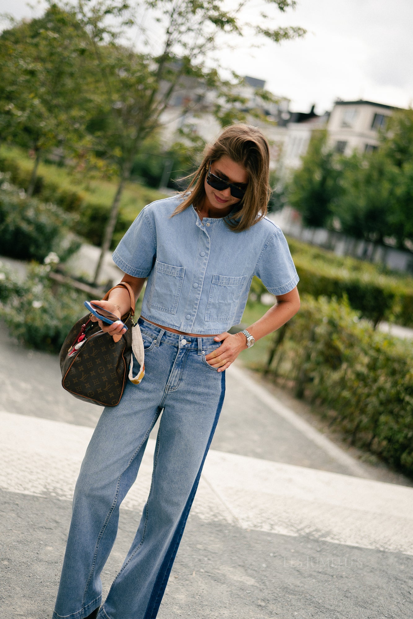 Juniper cropped blouse light blue denim