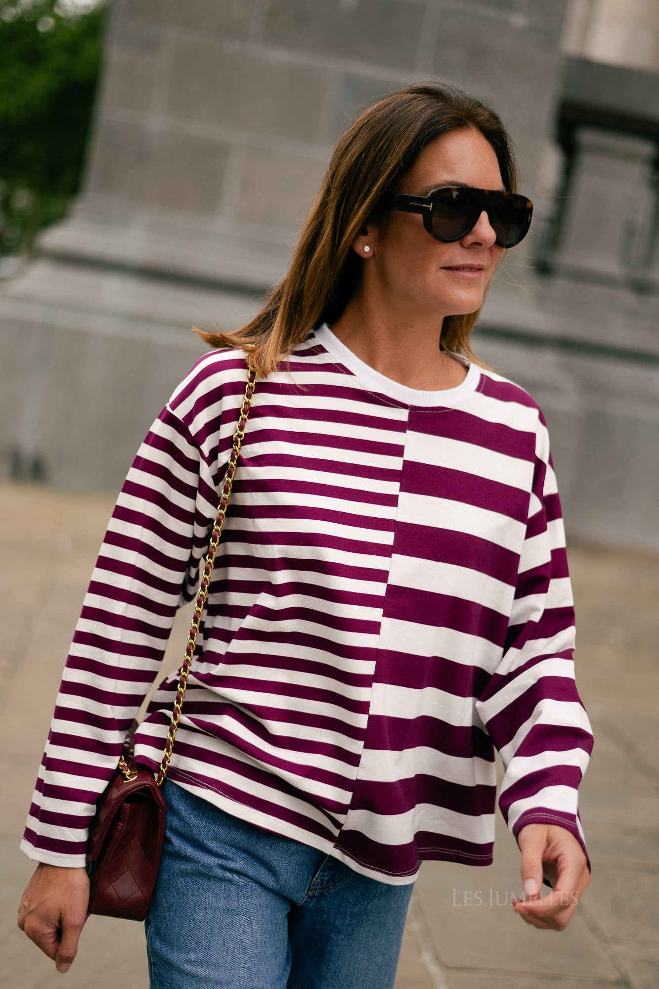 Teonna rayé manches longues bordeaux