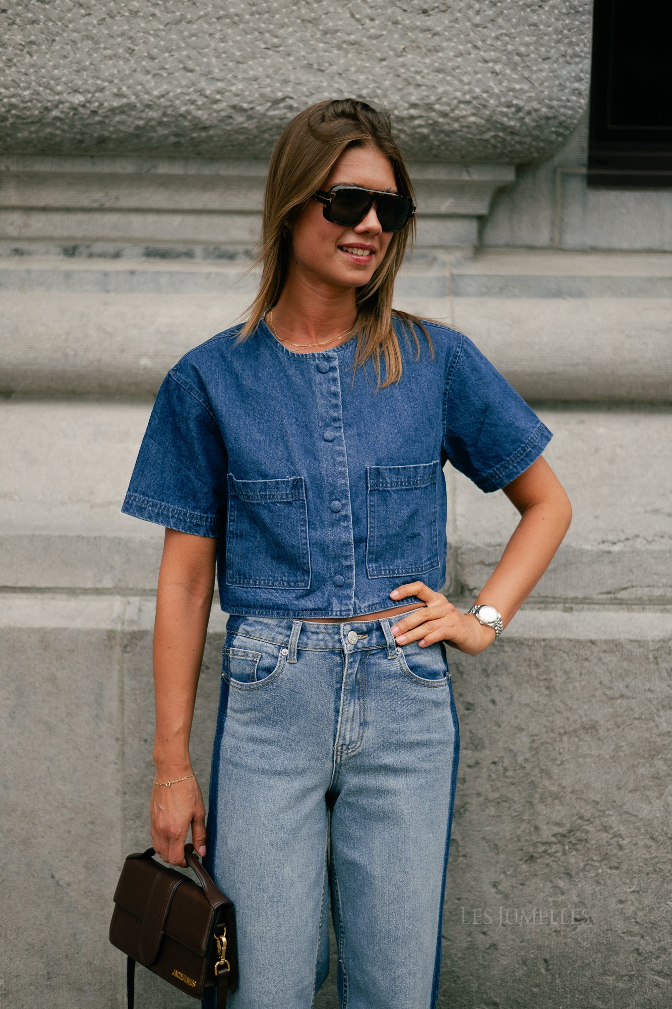 Juniper cropped blouse dark blue denim