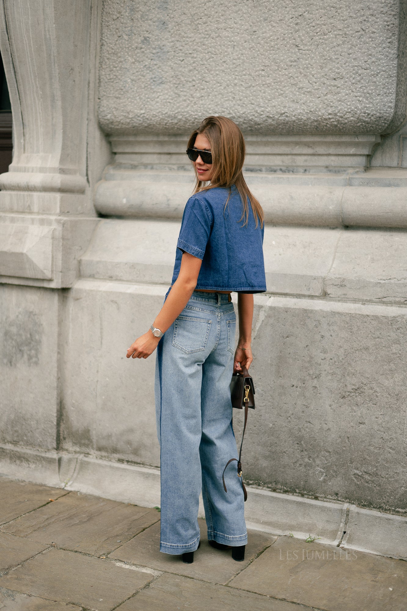 Juniper cropped blouse dark blue denim