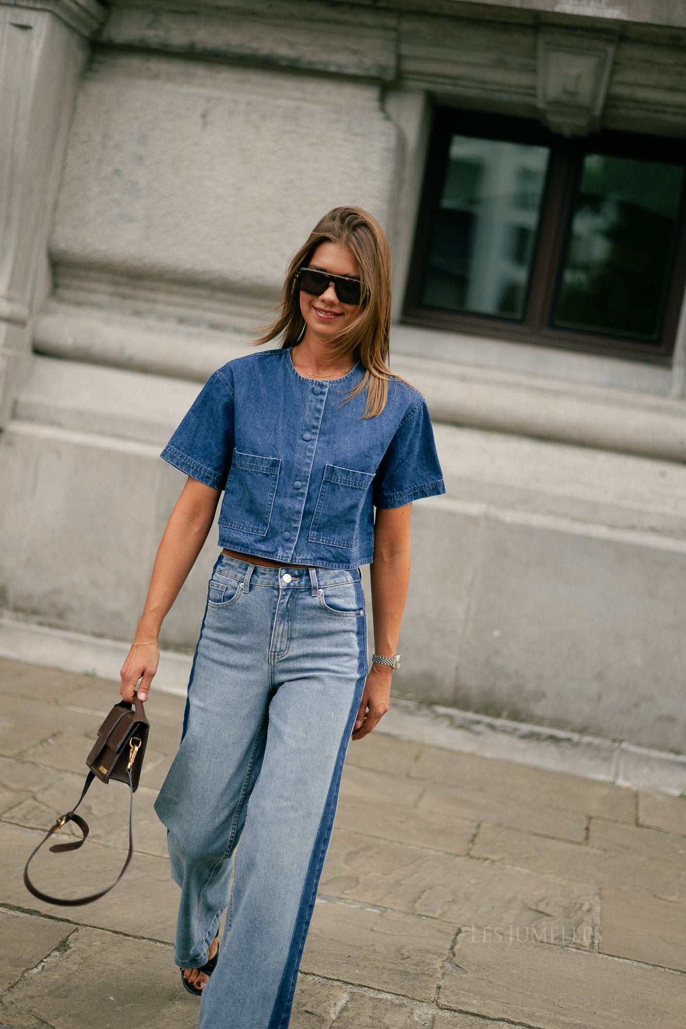 Juniper cropped blouse dark blue denim