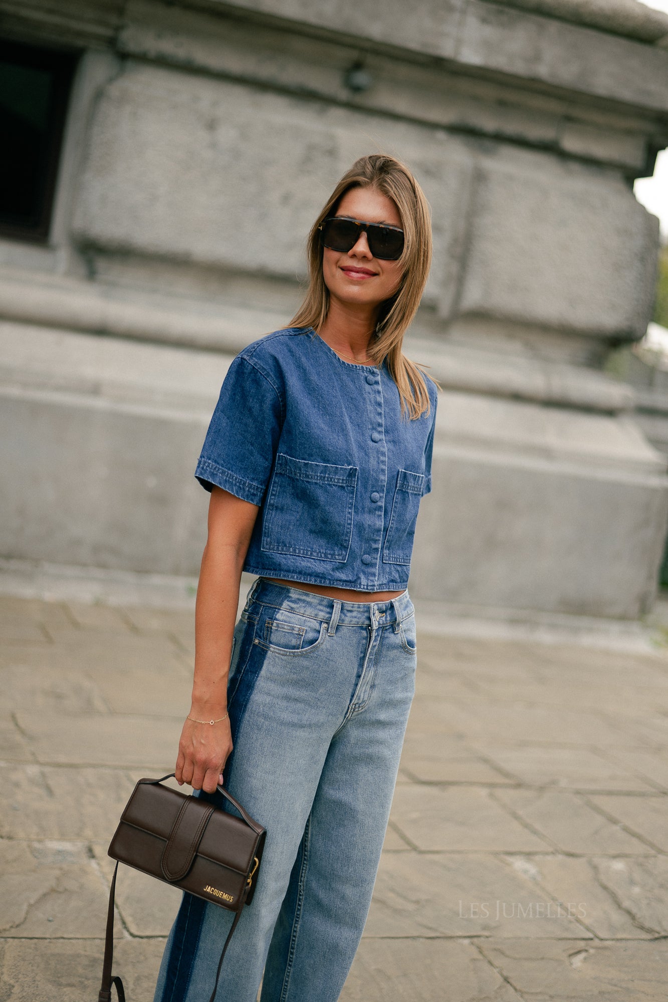 Juniper cropped blouse dark blue denim
