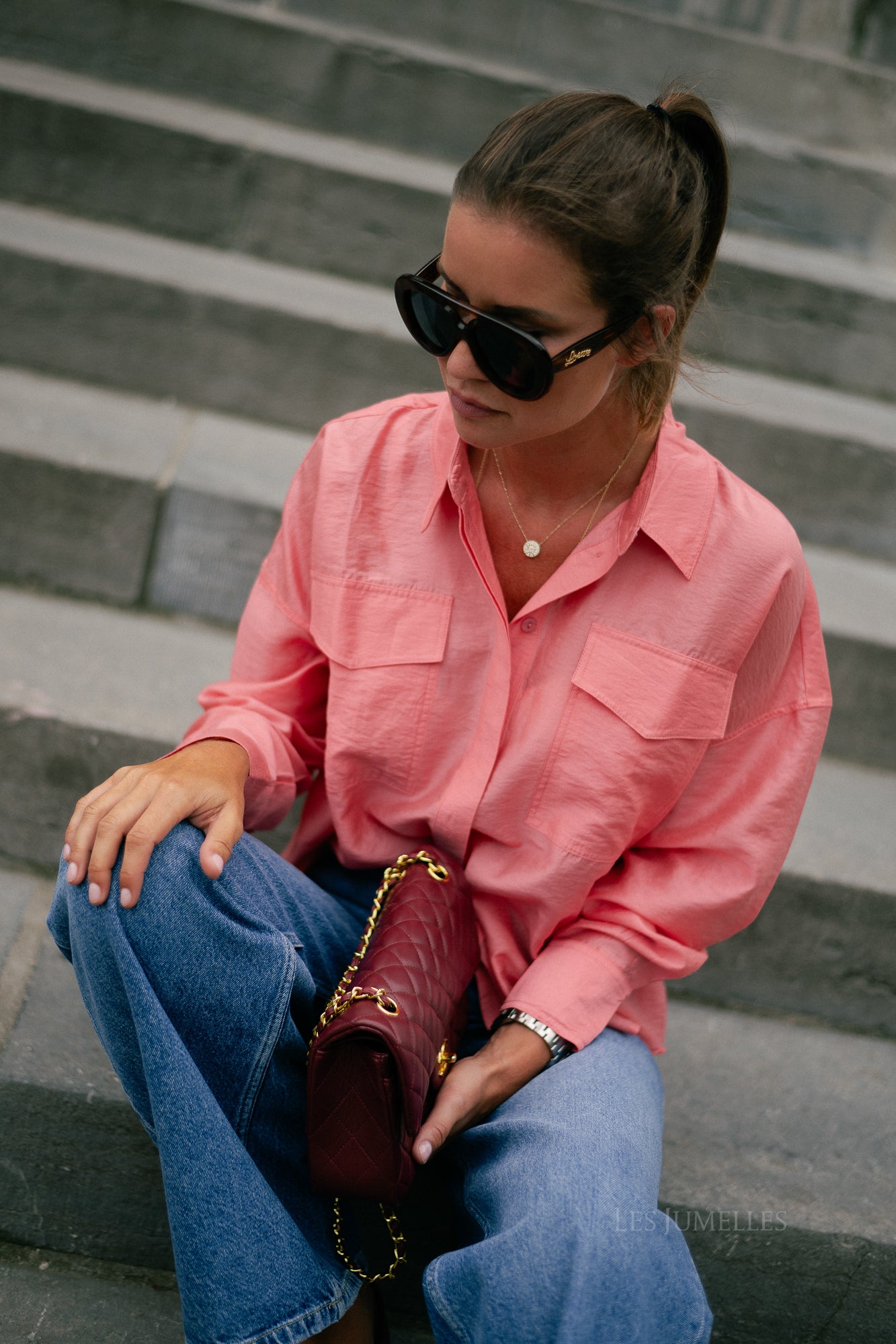 ROUAlinine LS oversized shirt peach blossom