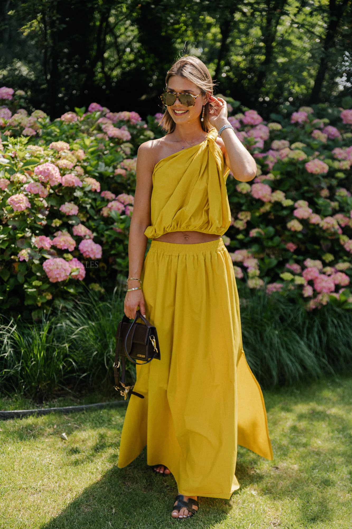Fran one shoulder top ochre
