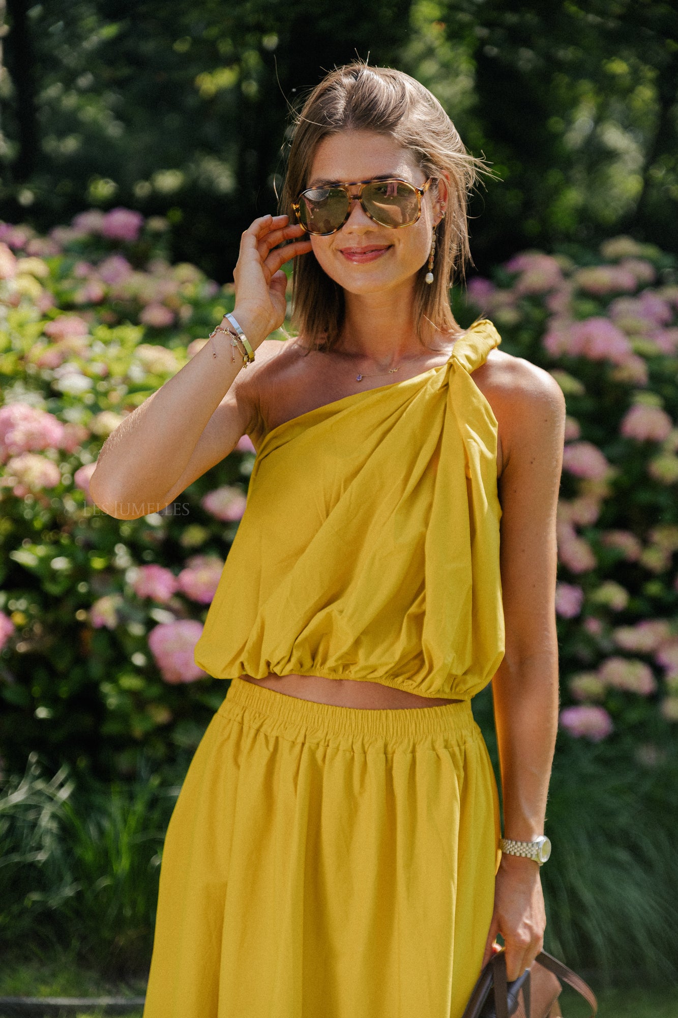 Fran one shoulder top ochre