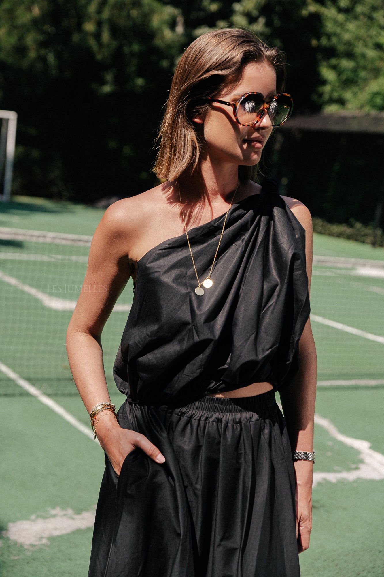 Fran one shoulder top black