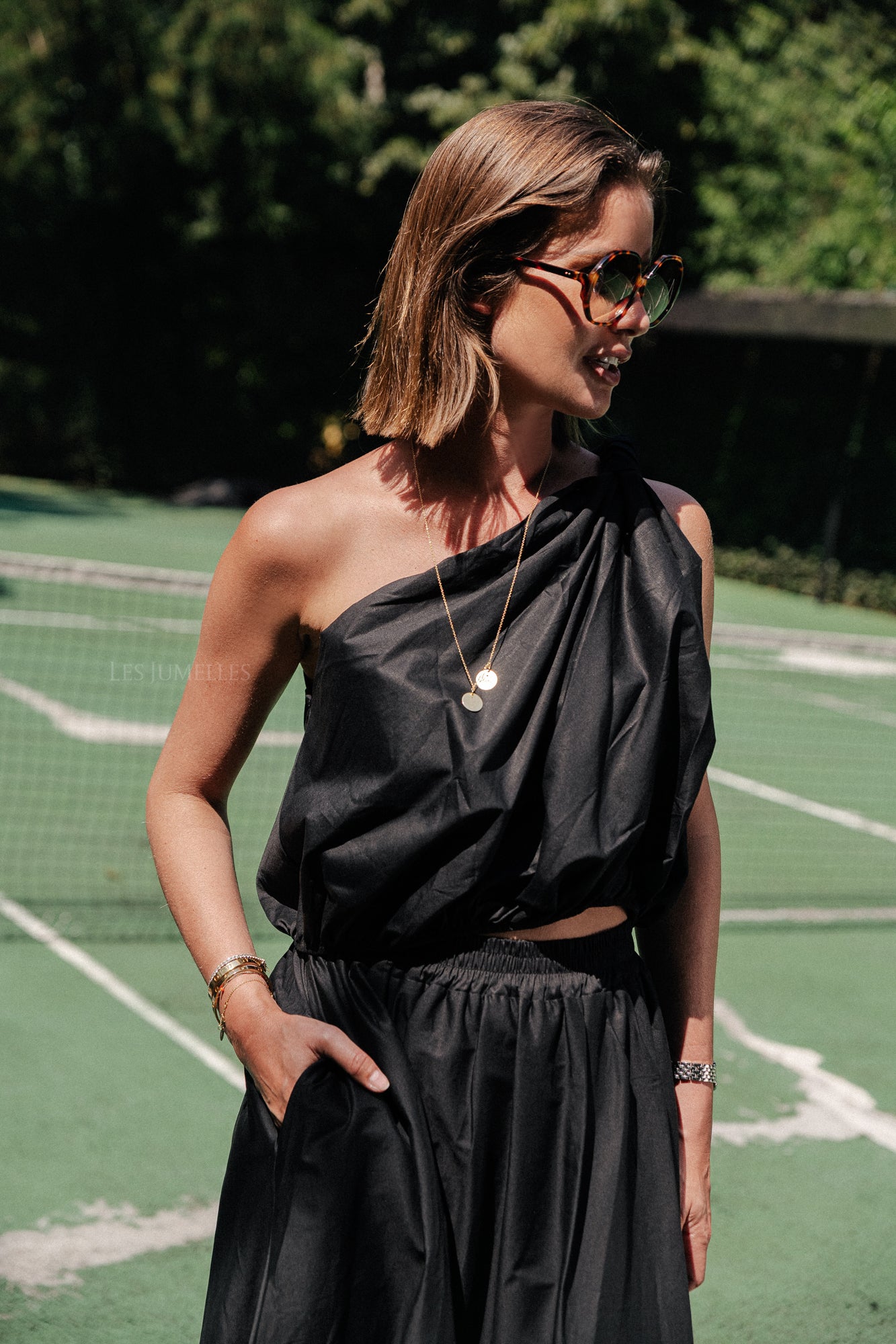 Fran one shoulder top black