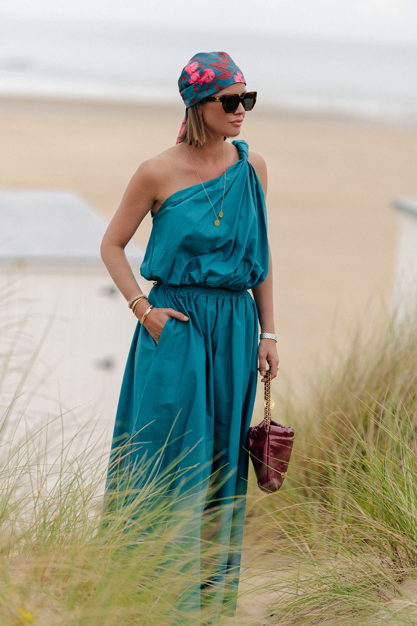 Fran one shoulder top harbor blue