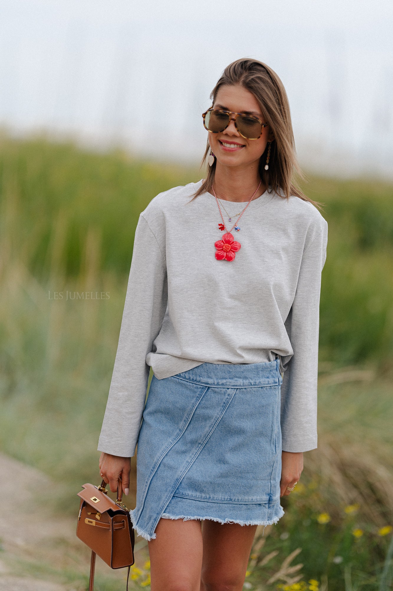 T-shirt boxy SLFEssential LS gris clair mélangé