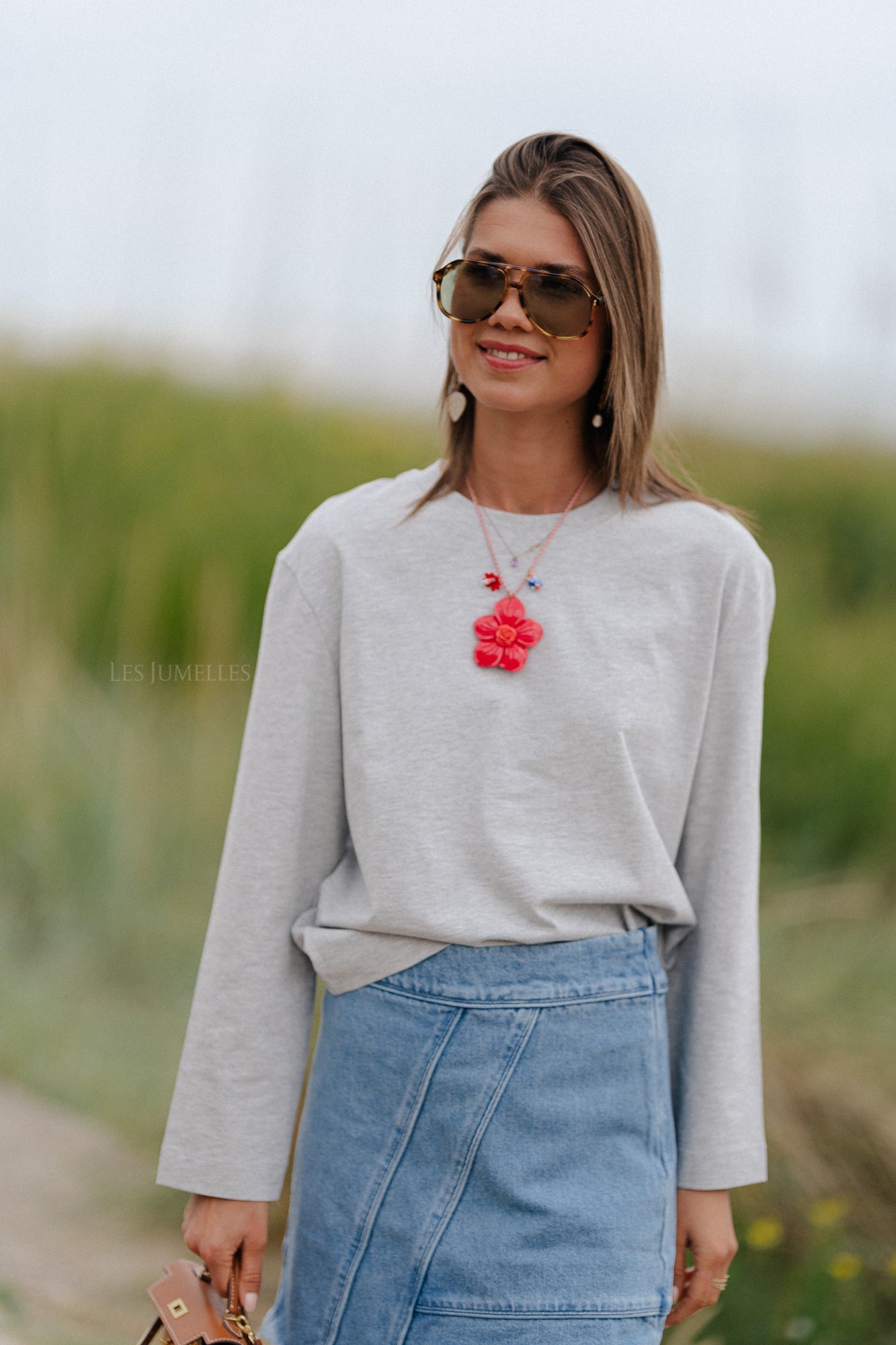 T-shirt boxy SLFEssential LS gris clair mélangé