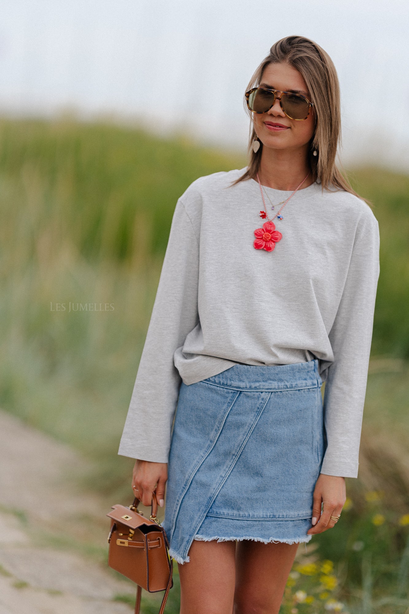 T-shirt boxy SLFEssential LS gris clair mélangé