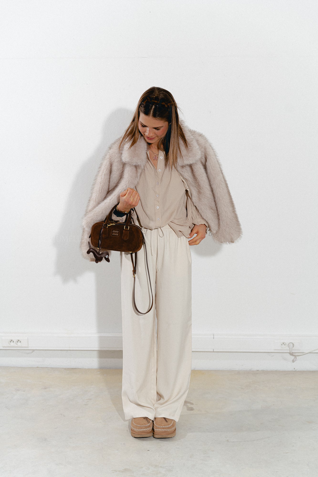 Grace faux fur coat beige