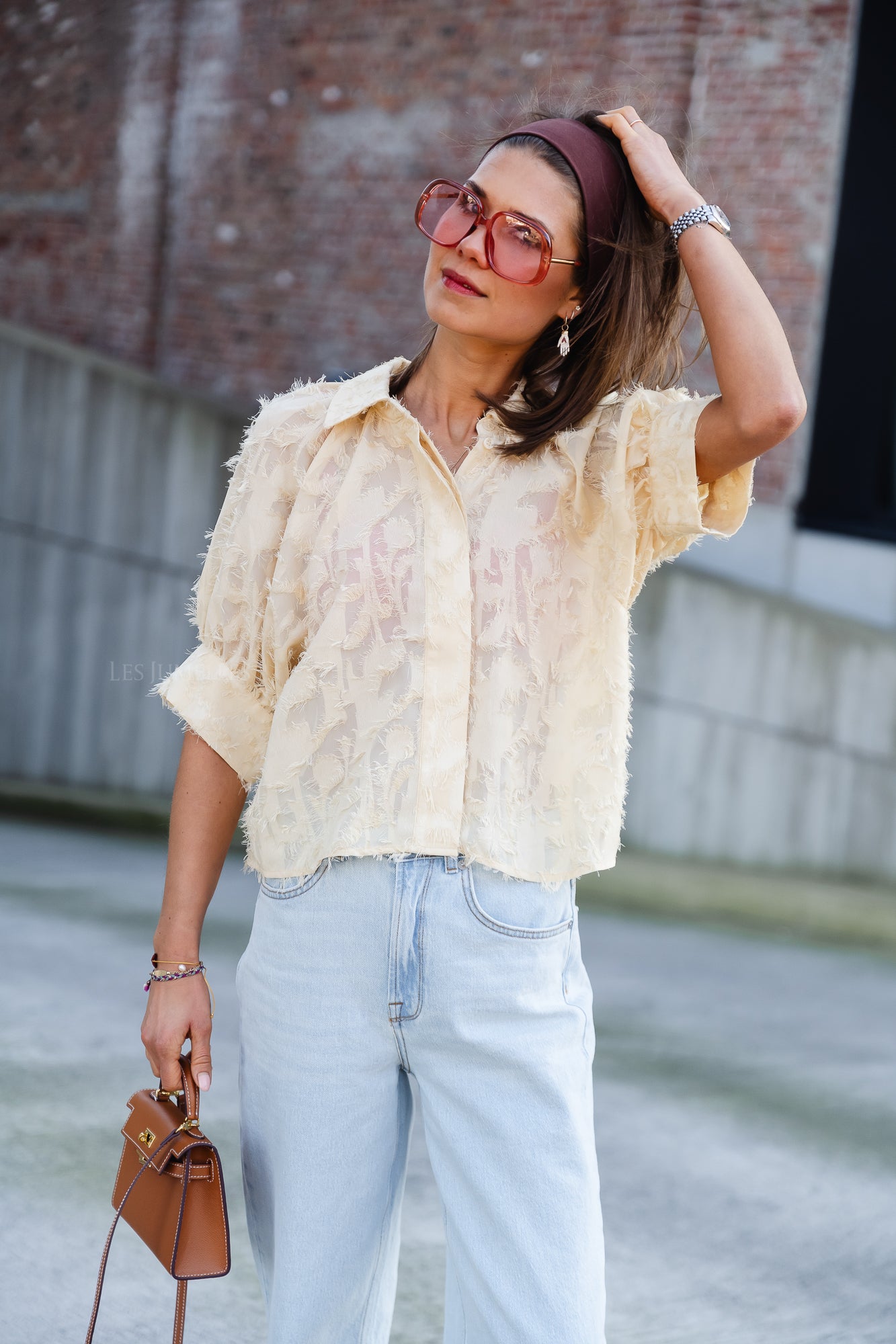 Marienne blouse met delicate textuur beige