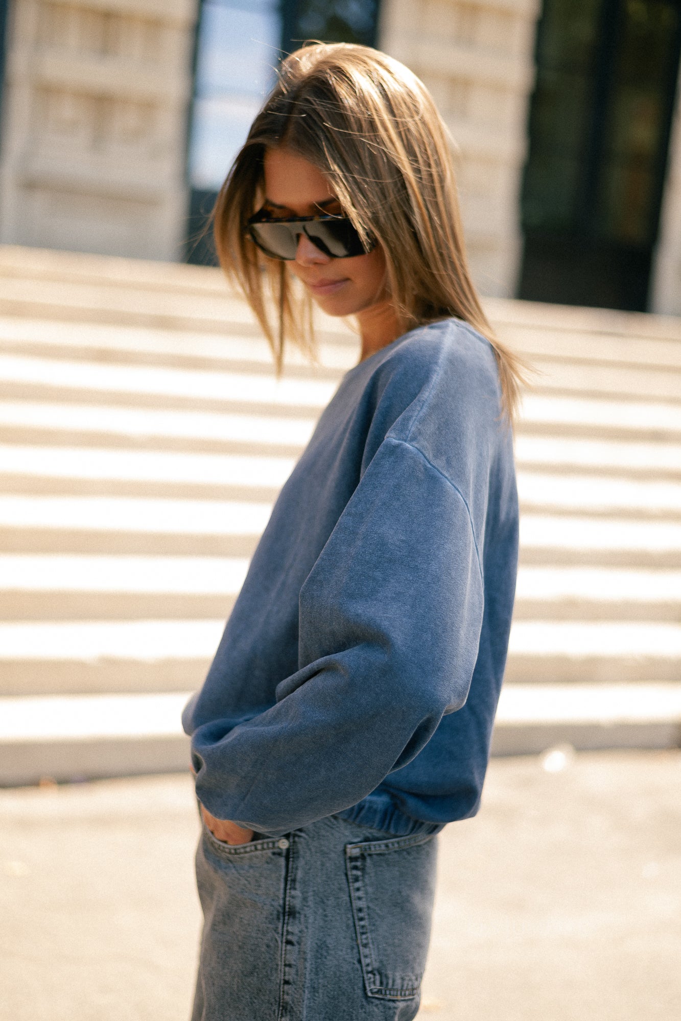 Elisabeth sweater mid blue washed