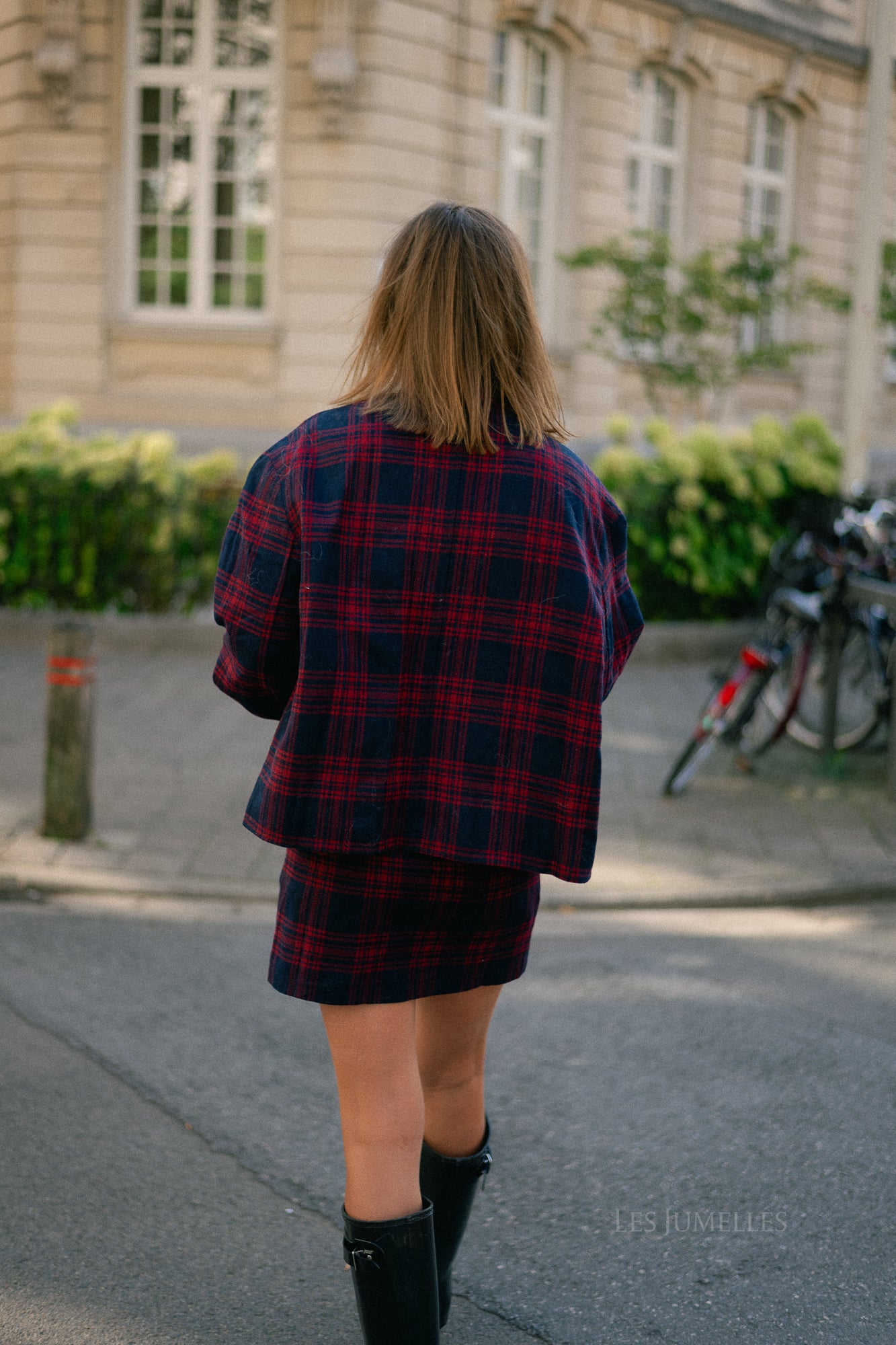 Aino wool jacket blue and red check