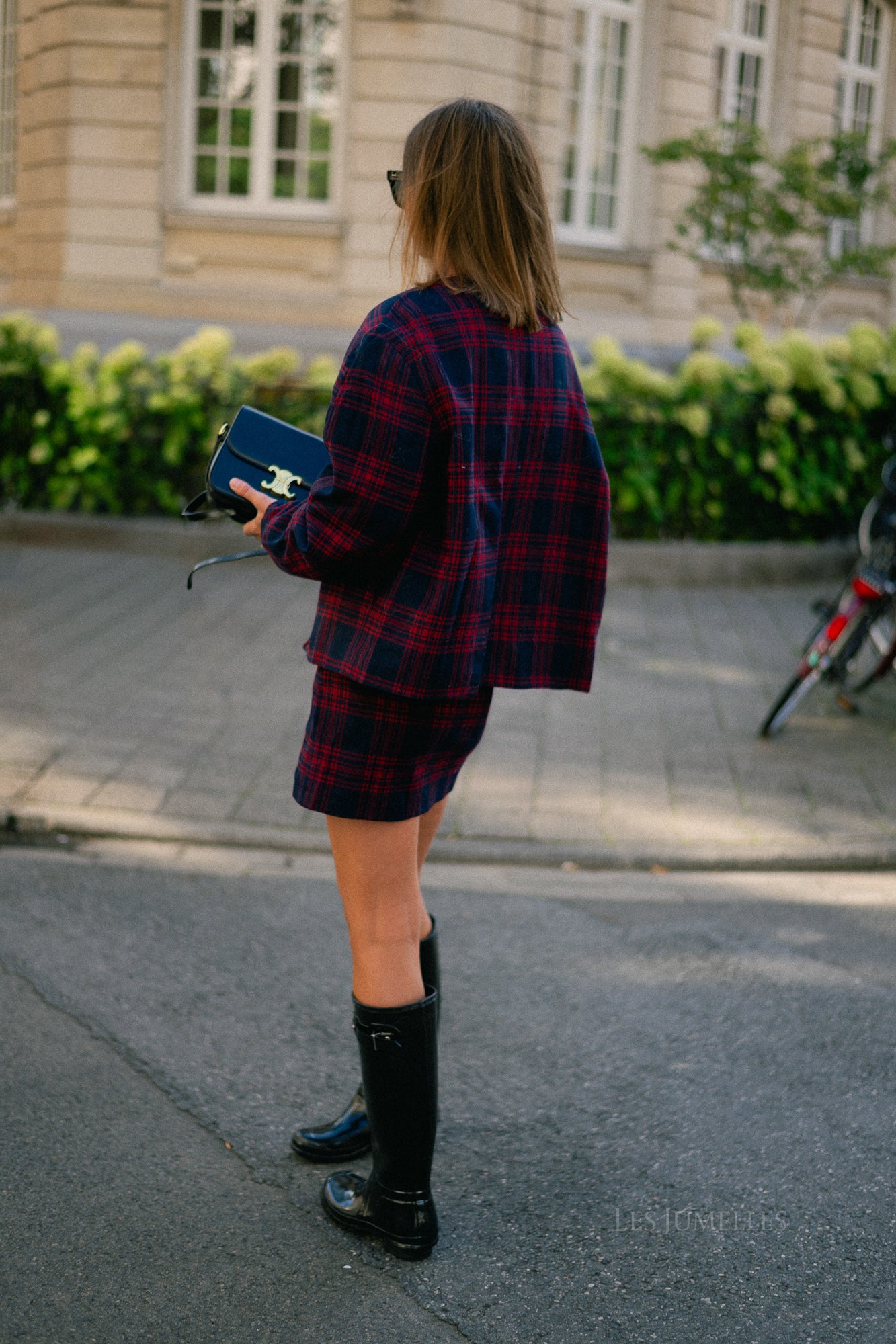 Simay wool skirt blue and red check