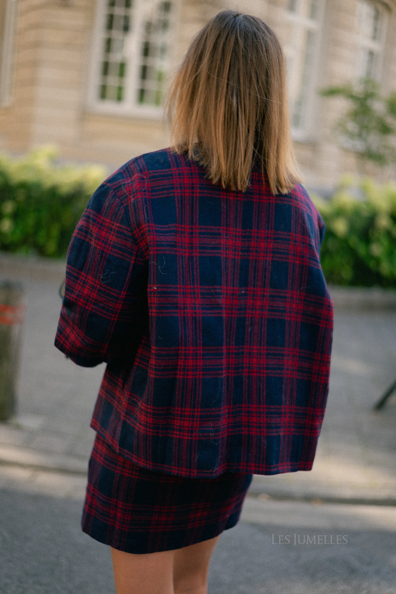 Aino wool jacket blue and red check