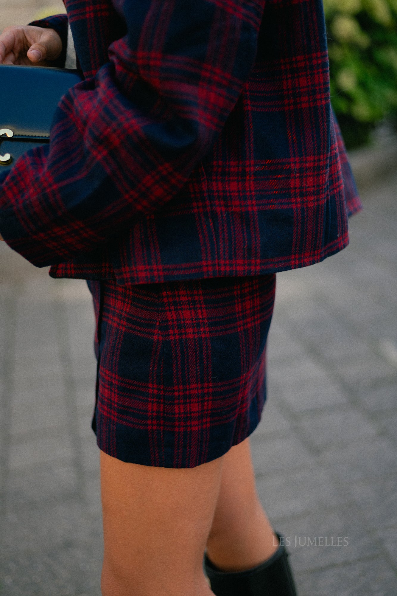 Simay wool skirt blue and red check
