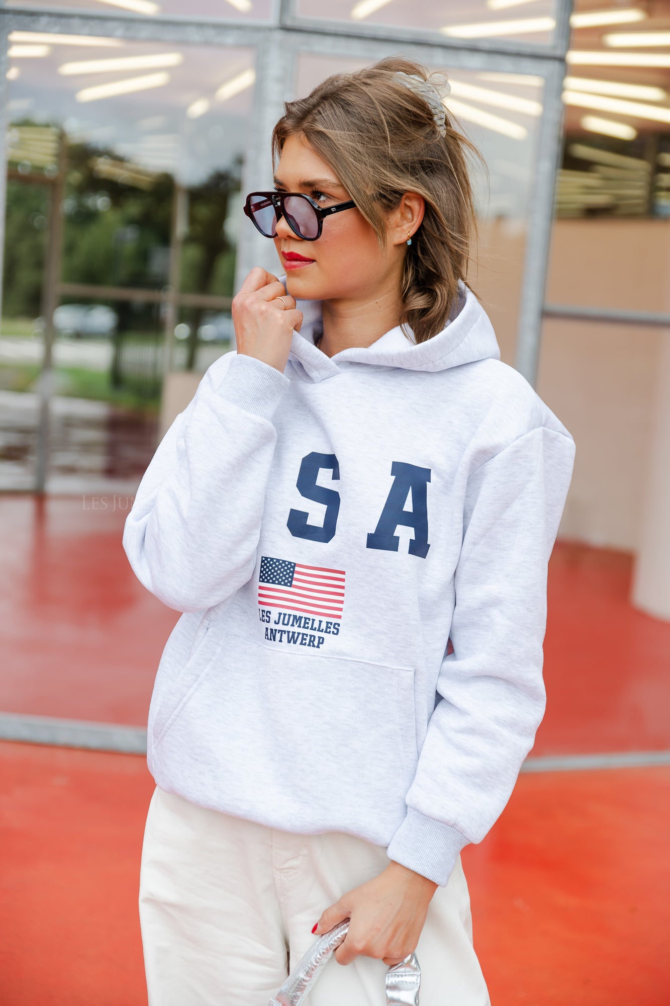 <tc>Sweat à capuche USA gris clair</tc>