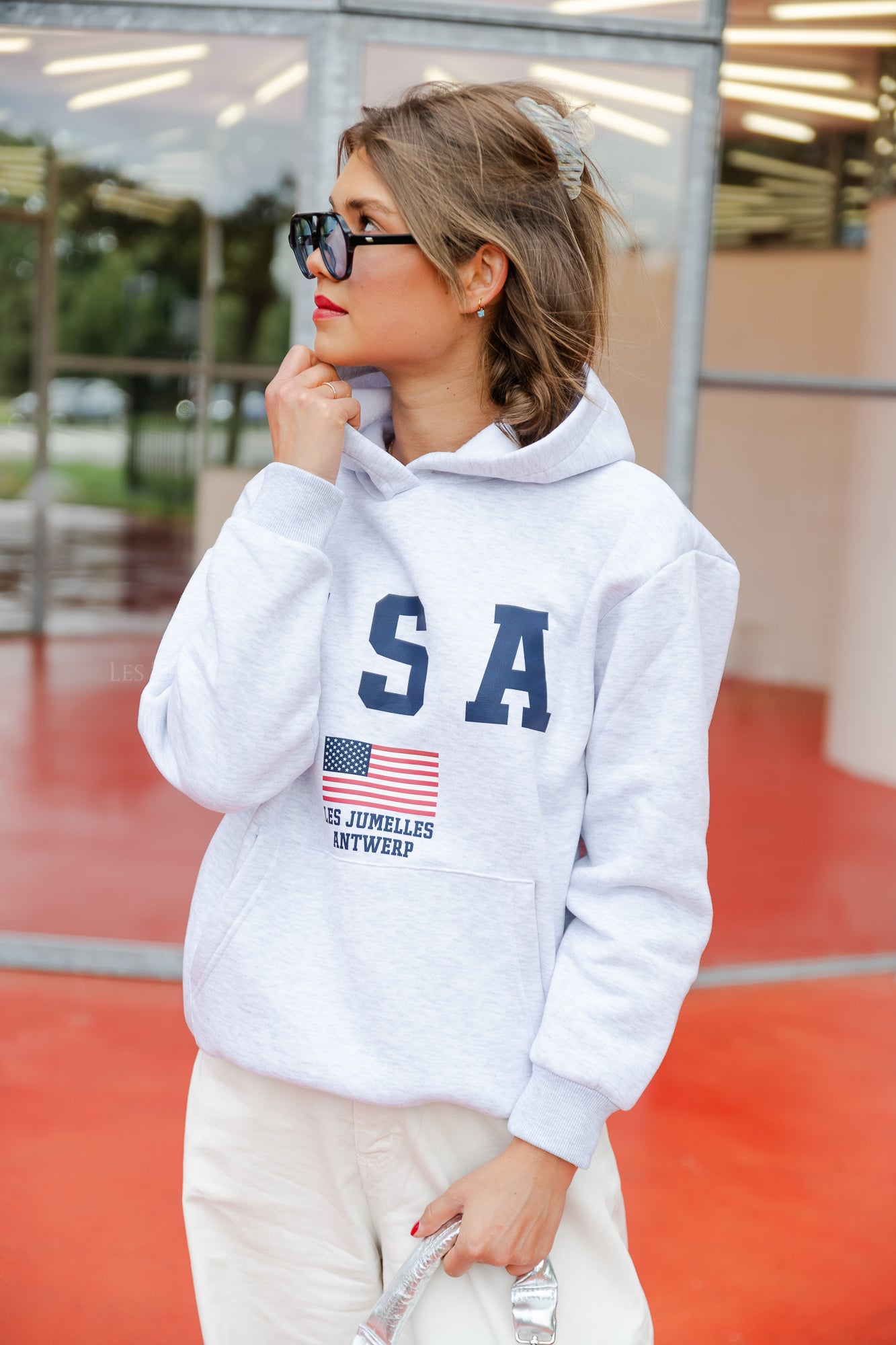 <tc>Sweat à capuche USA gris clair</tc>