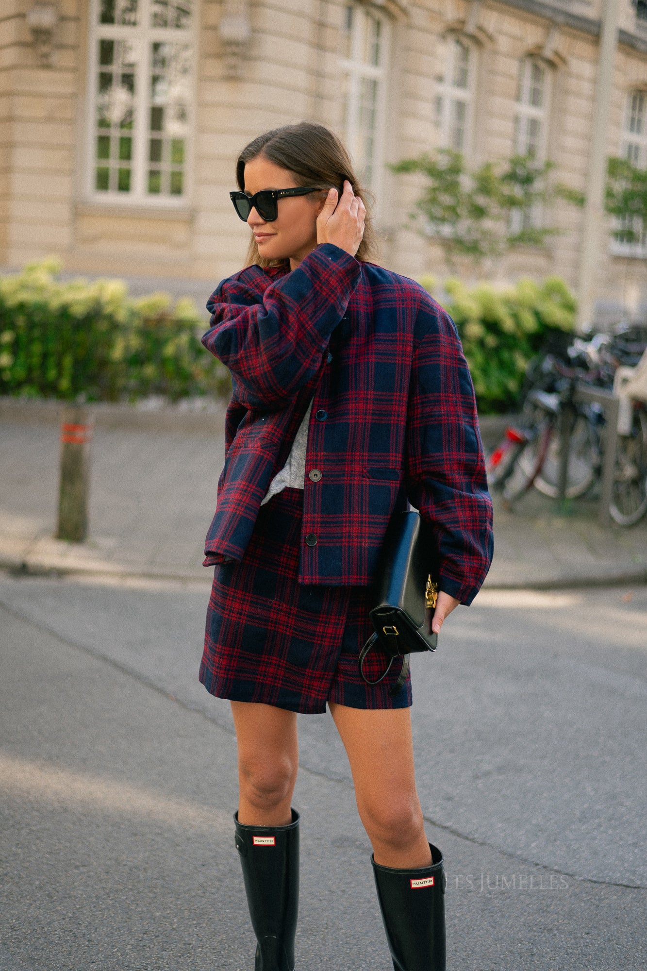 Aino wool jacket blue and red check