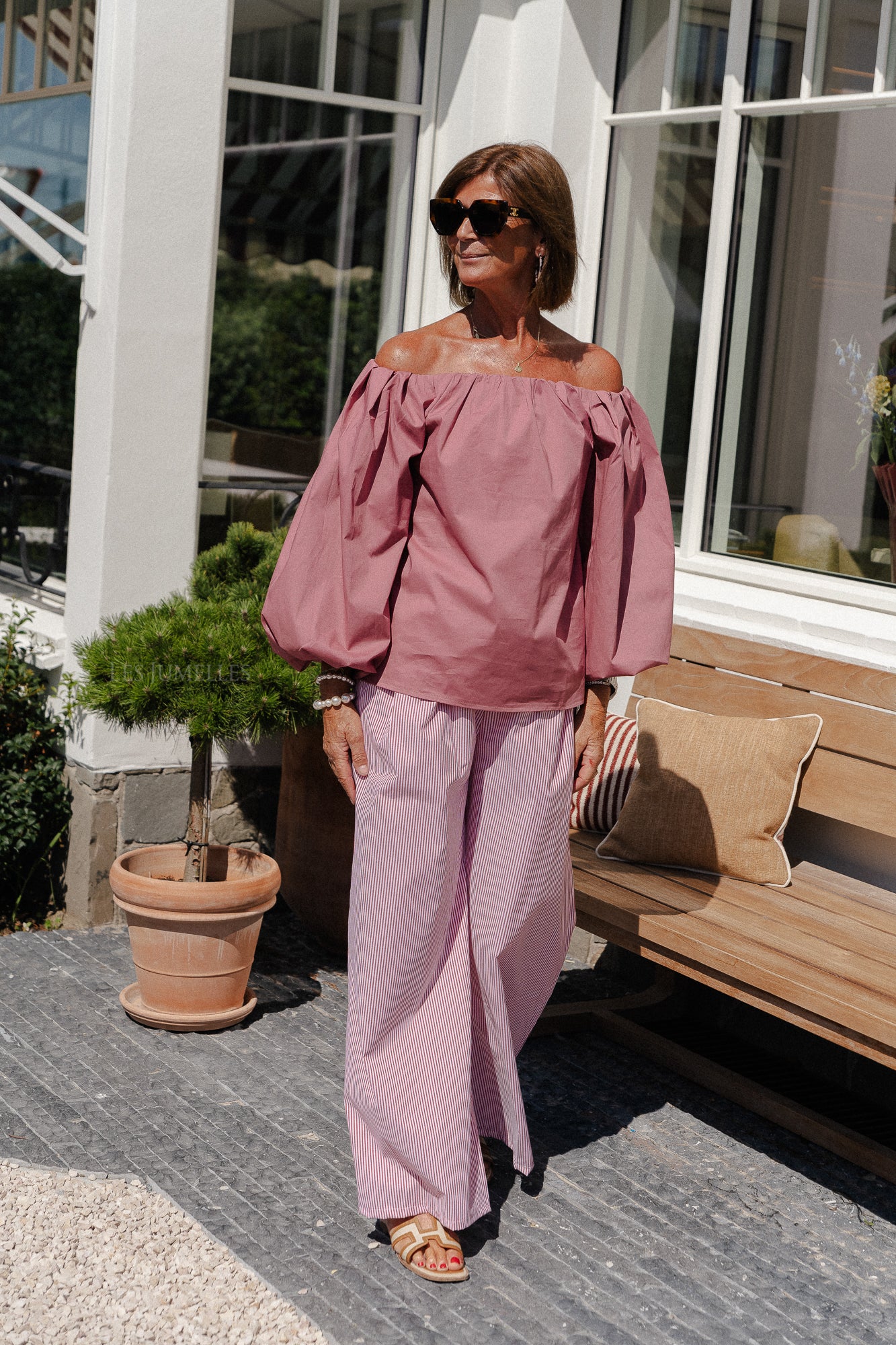 Pantalon rayé Sienna rouge