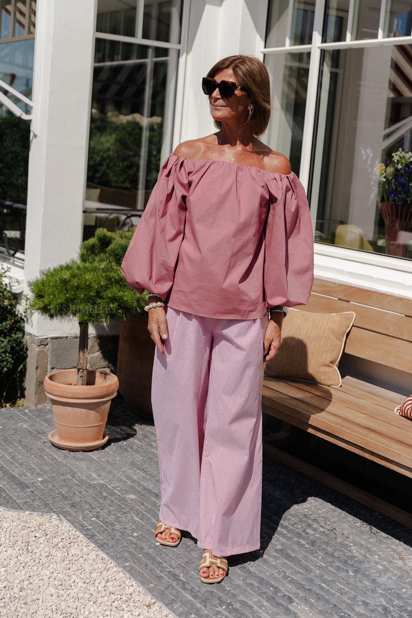 Pantalon rayé Sienna rouge