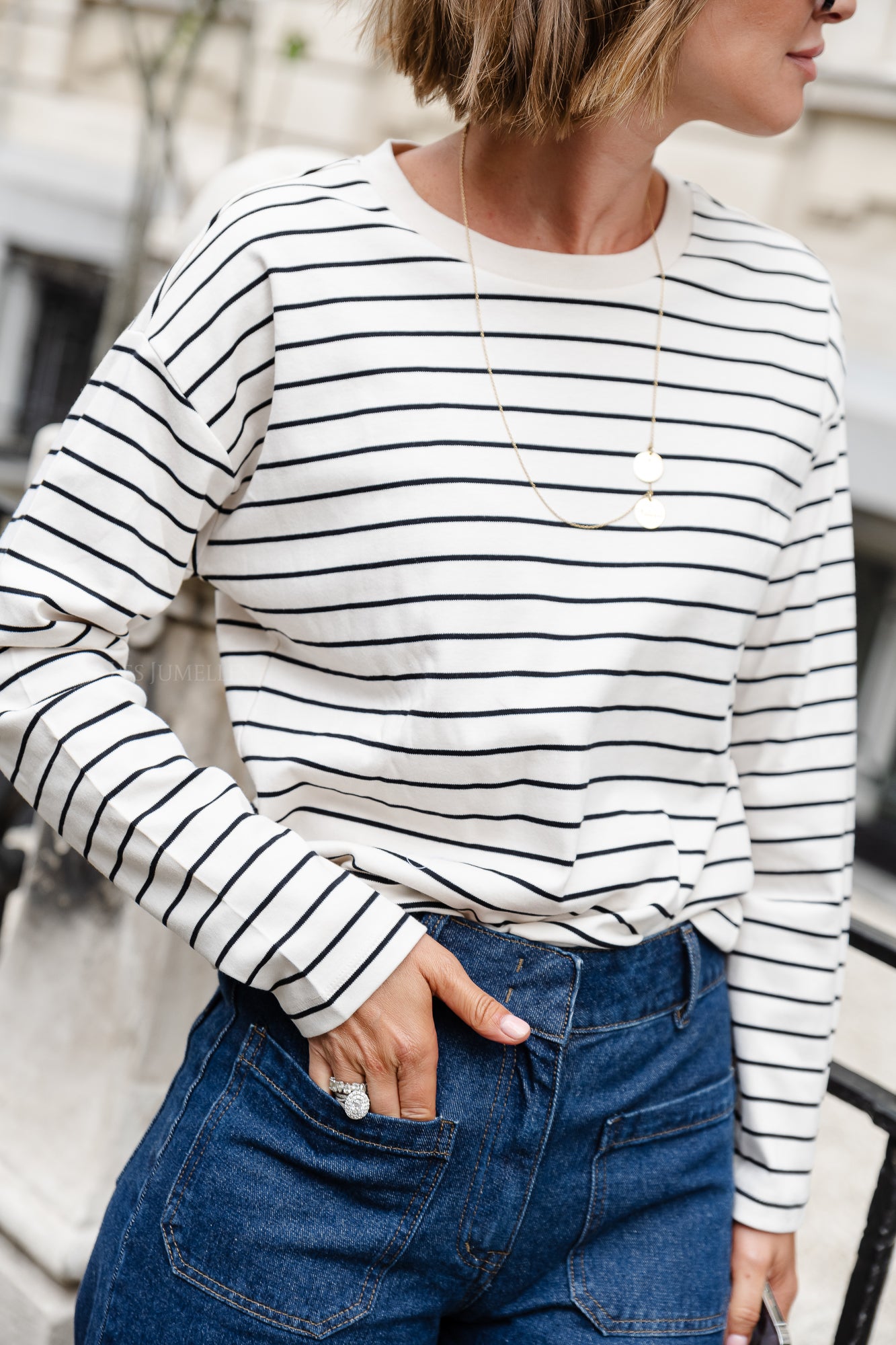 <tc>Visiny open O-neck top blanc sable/noir</tc>