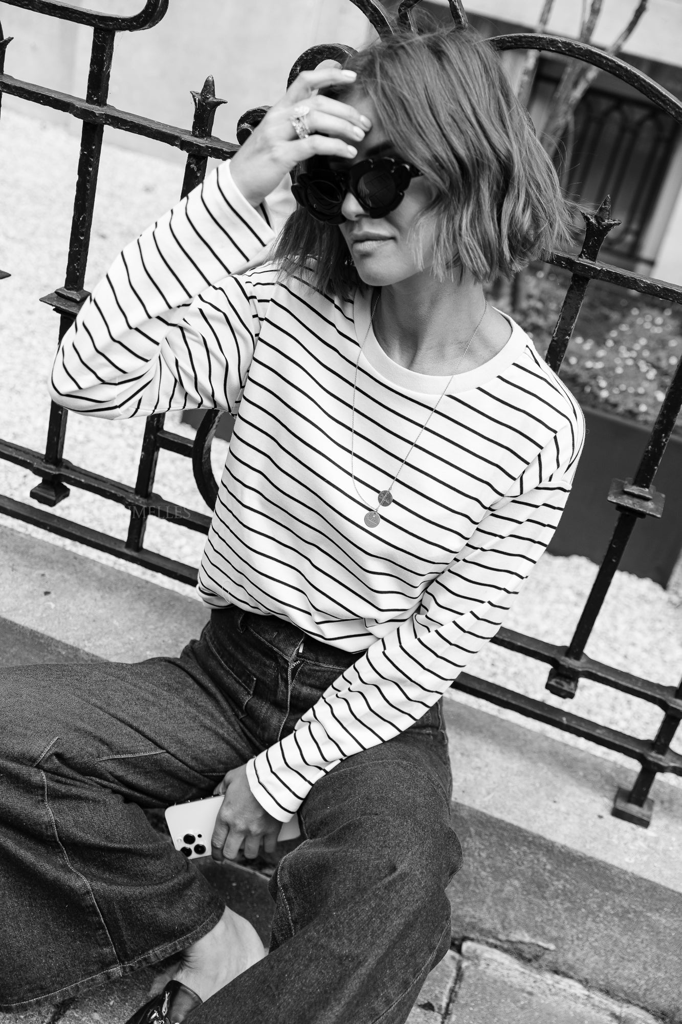 <tc>Visiny open O-neck top blanc sable/noir</tc>