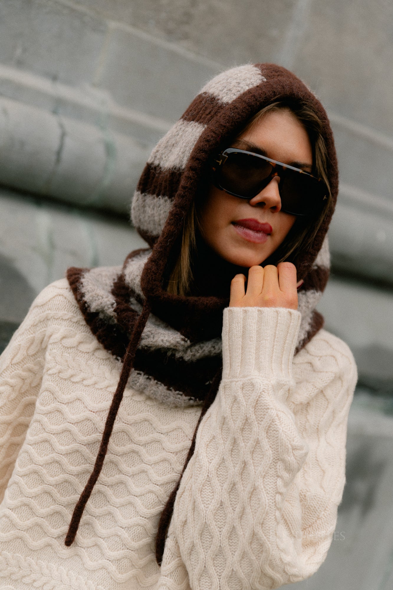 OBJMilu knit balaclava seal brown/humus