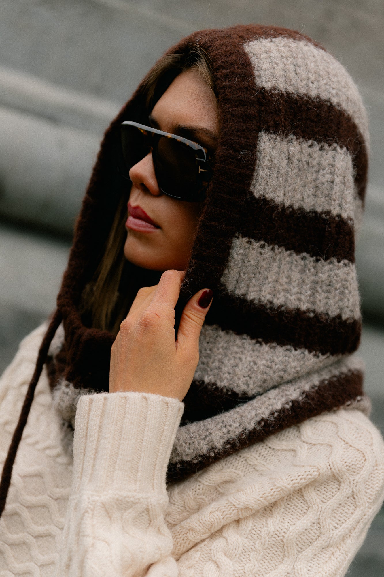 OBJMilu knit balaclava seal brown/humus