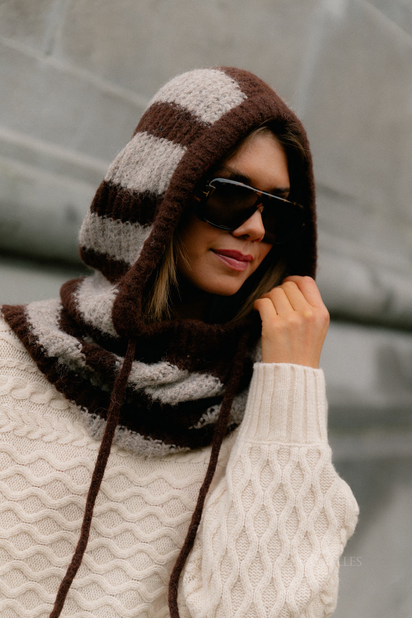 OBJMilu knit balaclava seal brown/humus