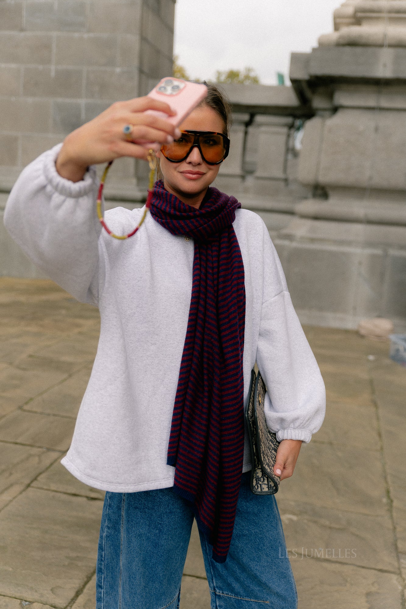 Florence striped scarf navy/burgundy – Les Jumelles