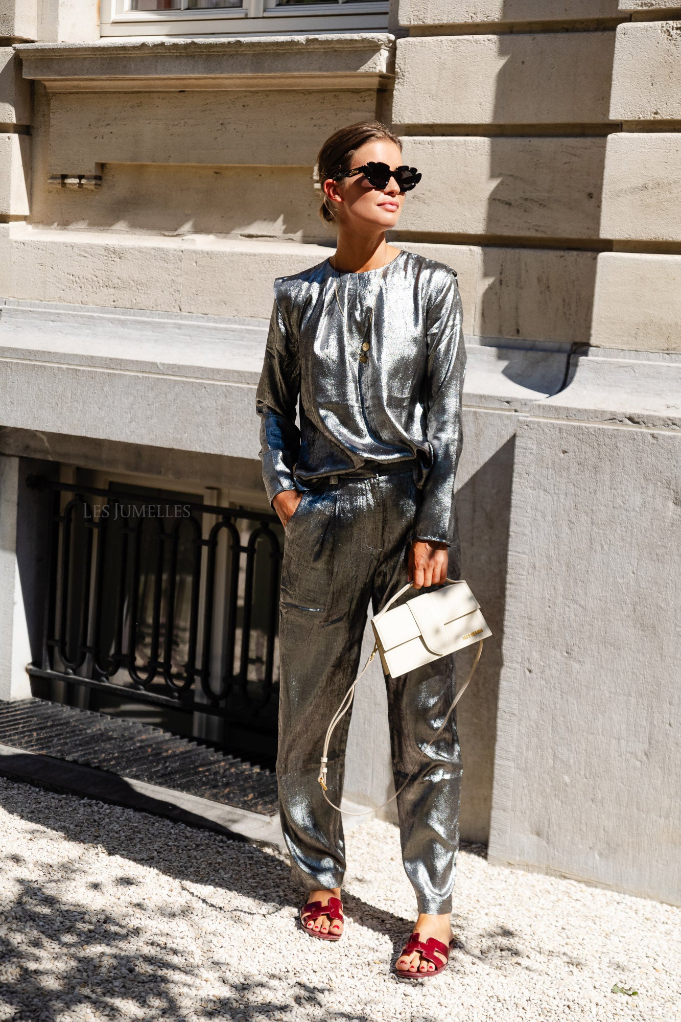 Ulla glanzende blouse zilvergrijs