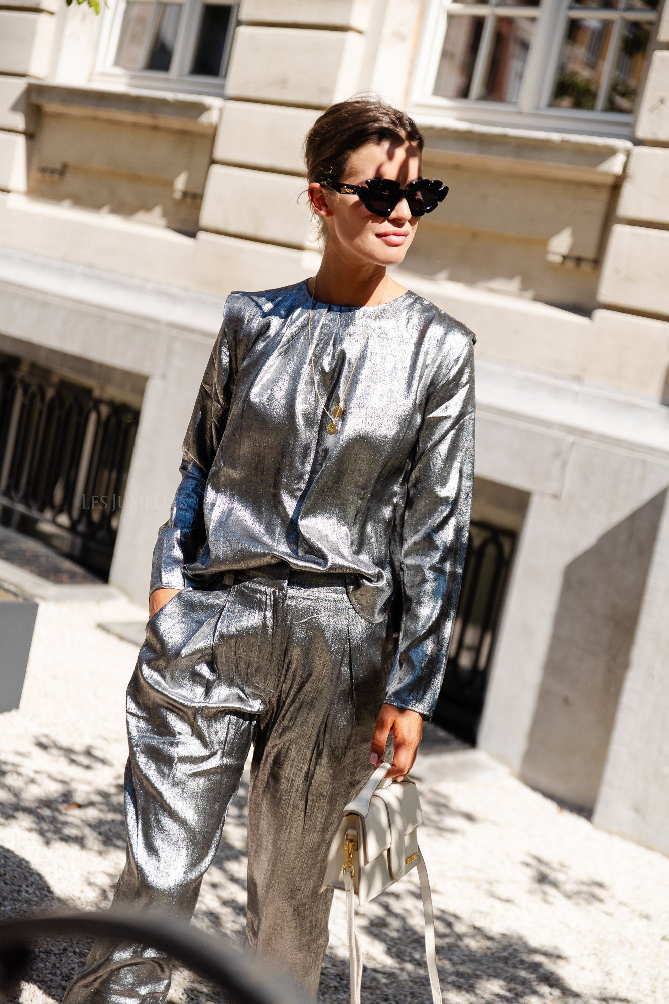 Ulla glanzende blouse zilvergrijs