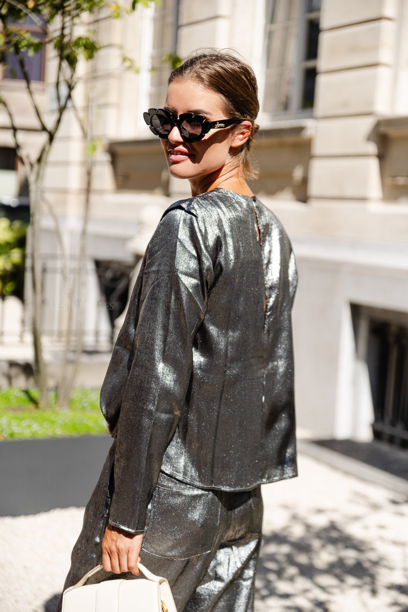 Ulla glanzende blouse zilvergrijs