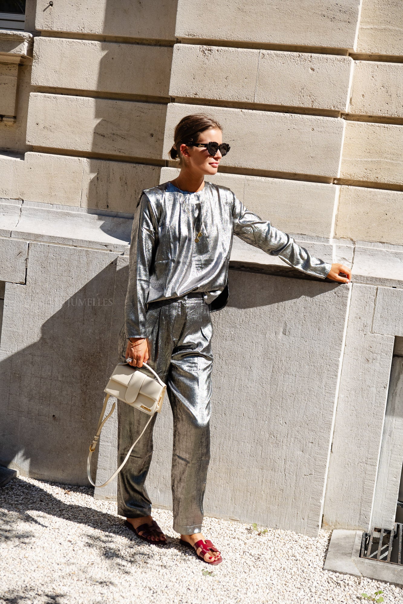 Ulla glanzende blouse zilvergrijs