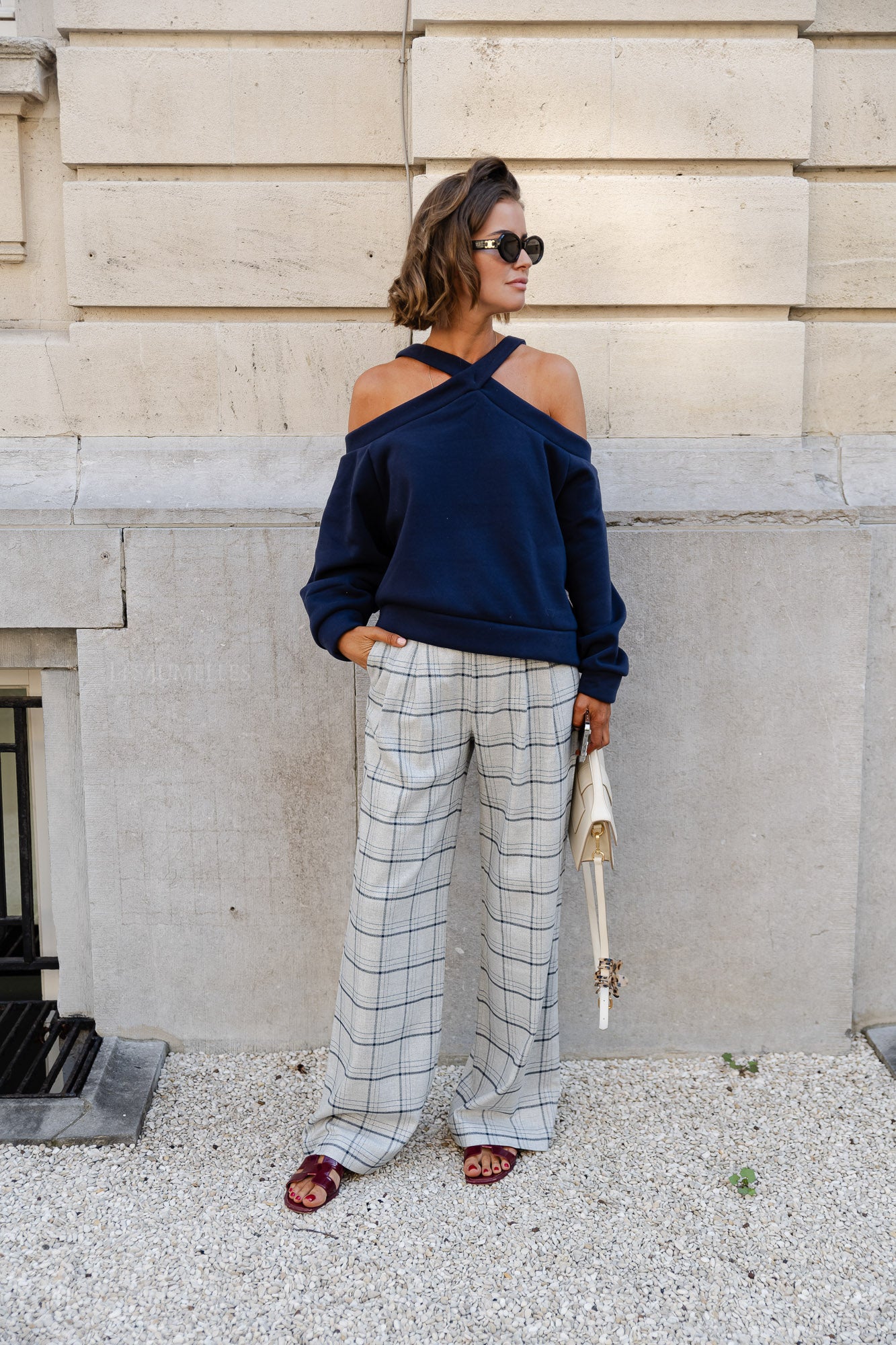Kaddy broek geruite wolmix broek grijs