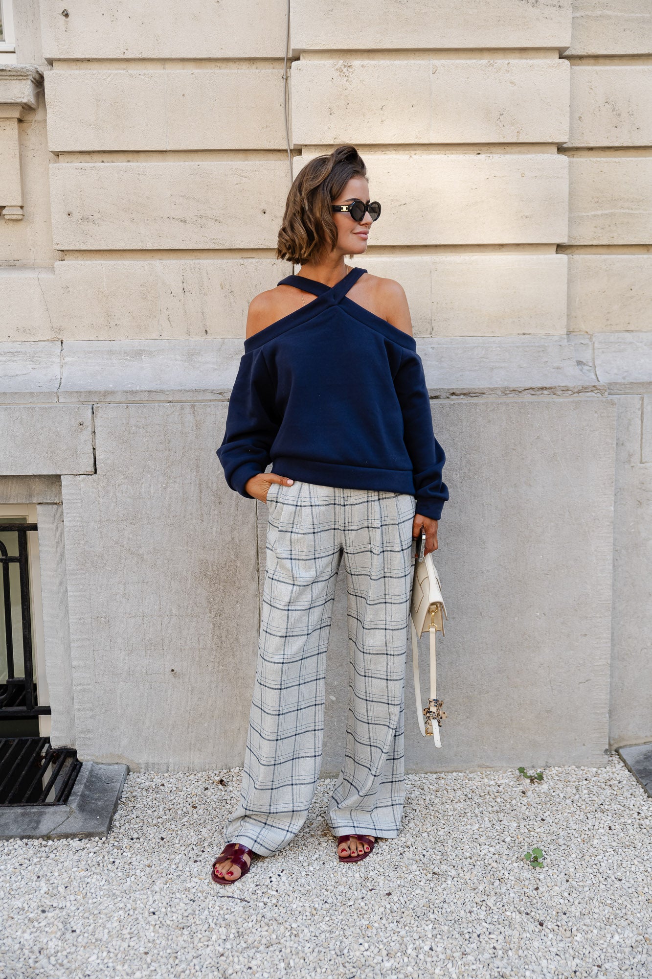 Kaddy broek geruite wolmix broek grijs