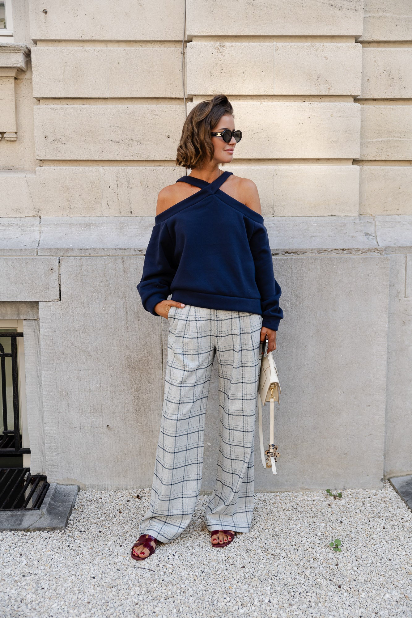 Kaddy broek geruite wolmix broek grijs