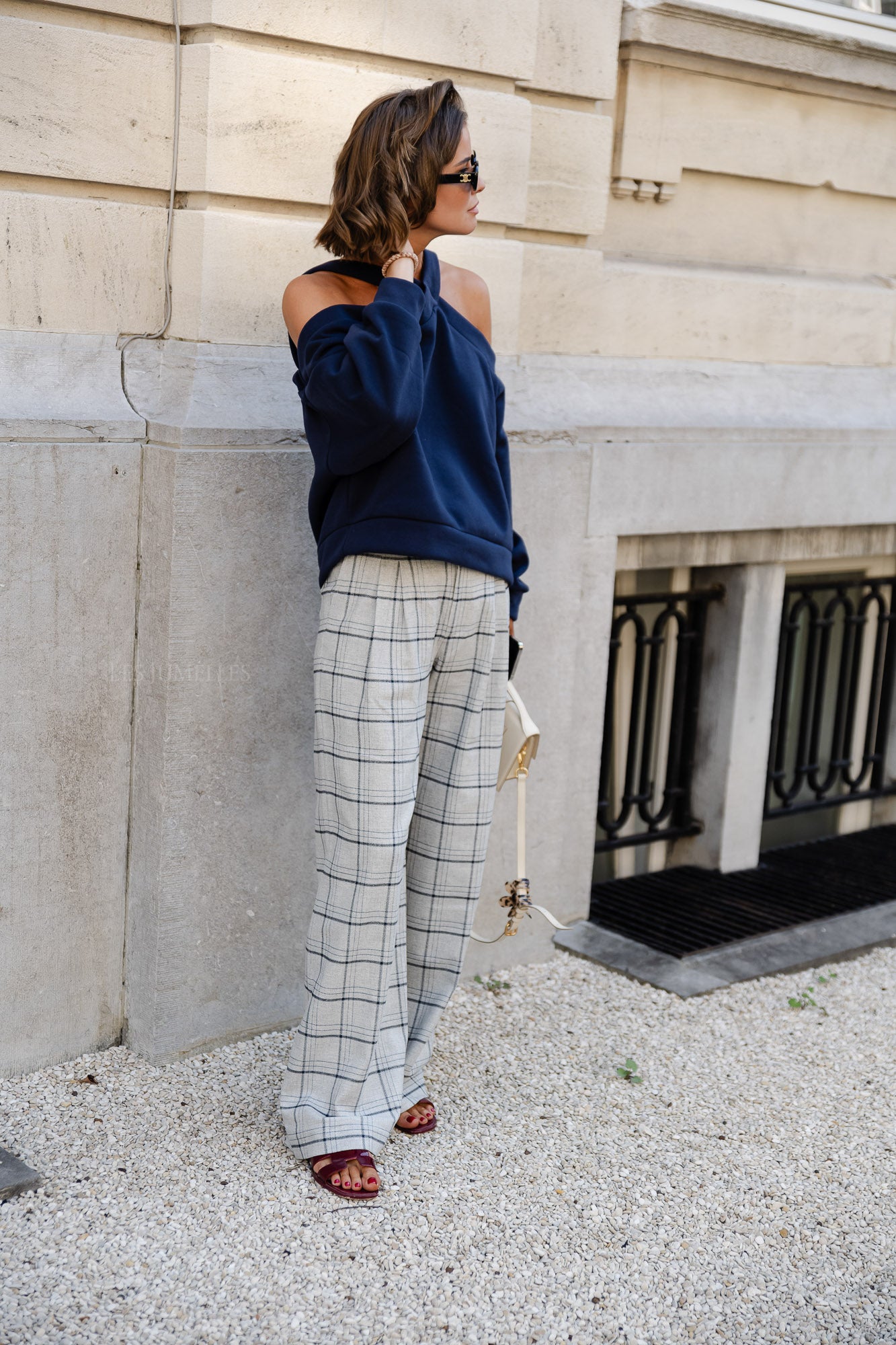 Kaddy broek geruite wolmix broek grijs