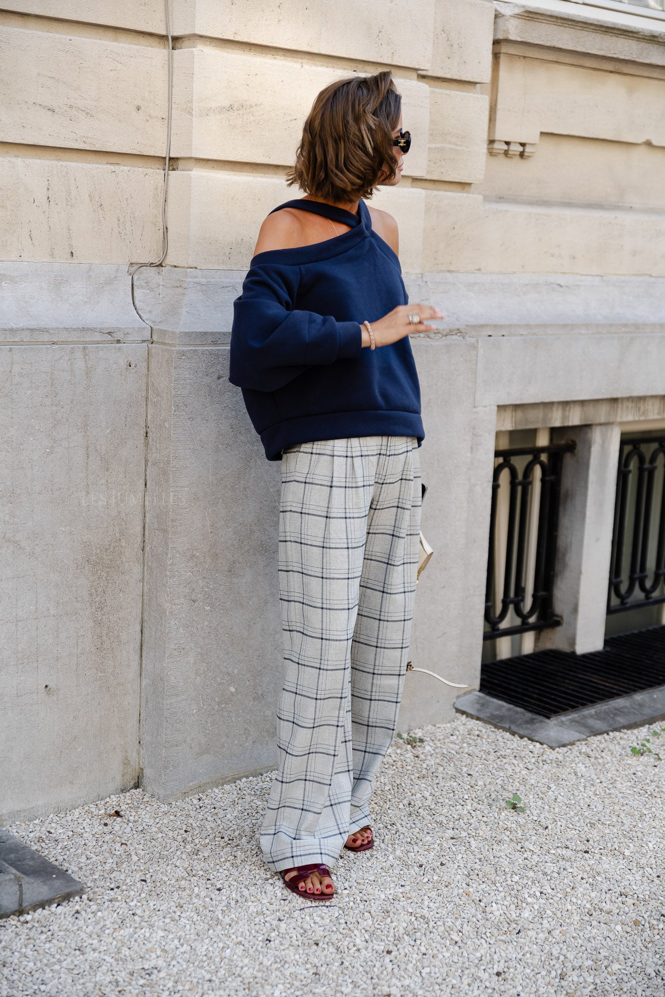 Kaddy broek geruite wolmix broek grijs