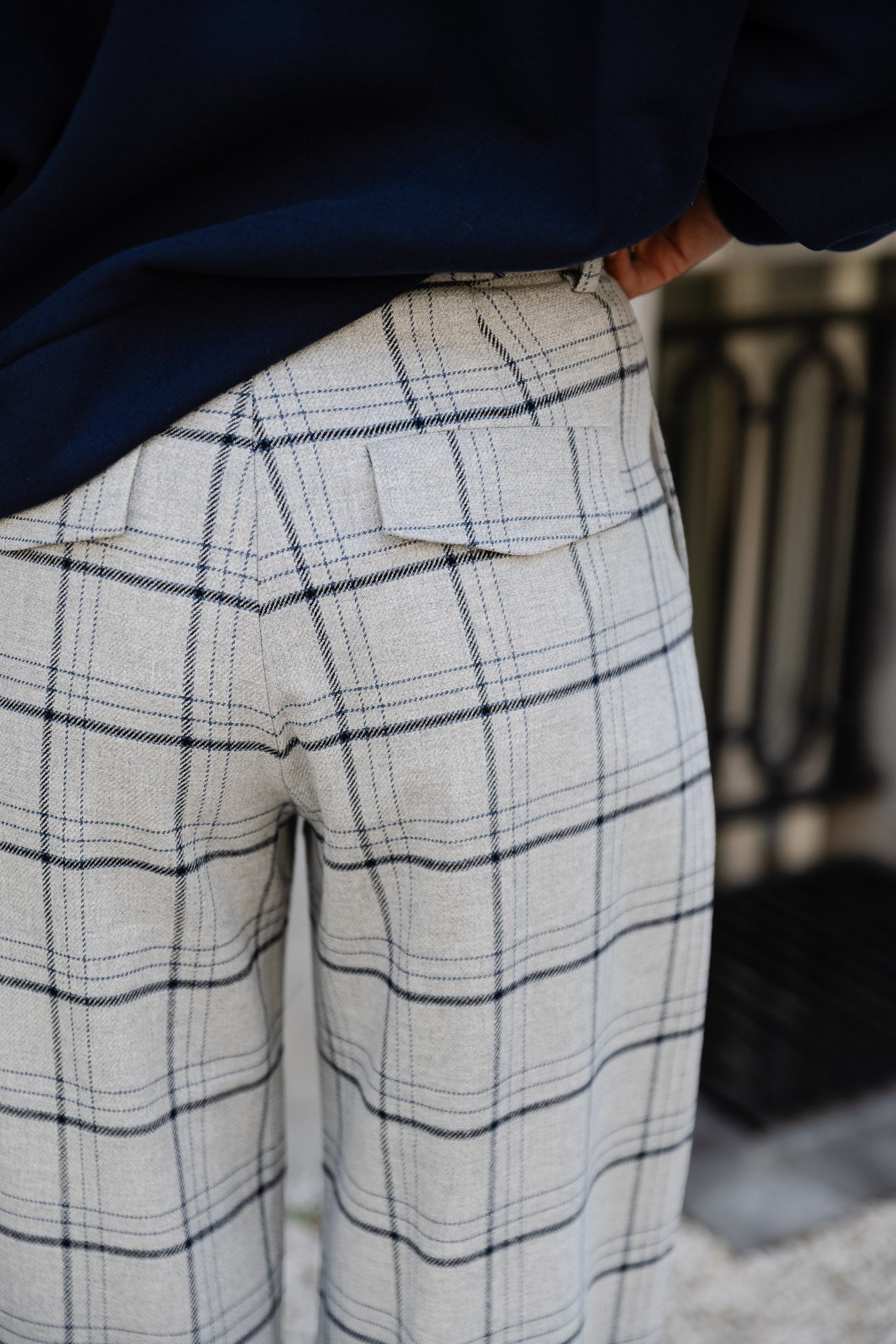 Kaddy broek geruite wolmix broek grijs